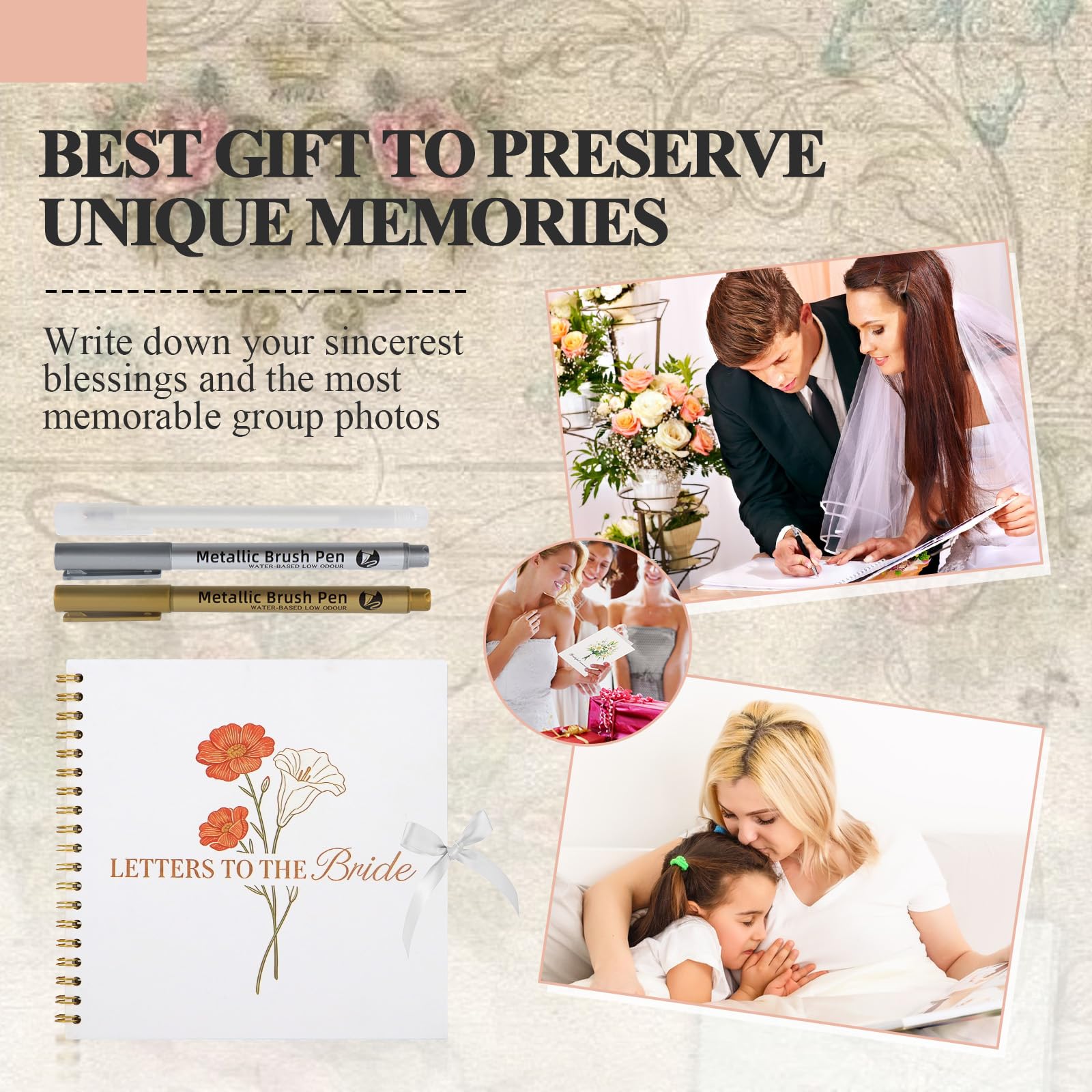 Lignumix Scrapbook-Fotoalbum für Hochzeit, Briefe an die Braut, 30 leere Seiten und Scrapbook-Zubehör, DIY-Gästebuch für Brautparty, Junggesellinnenabschied, 25,4 x 25,4 cm