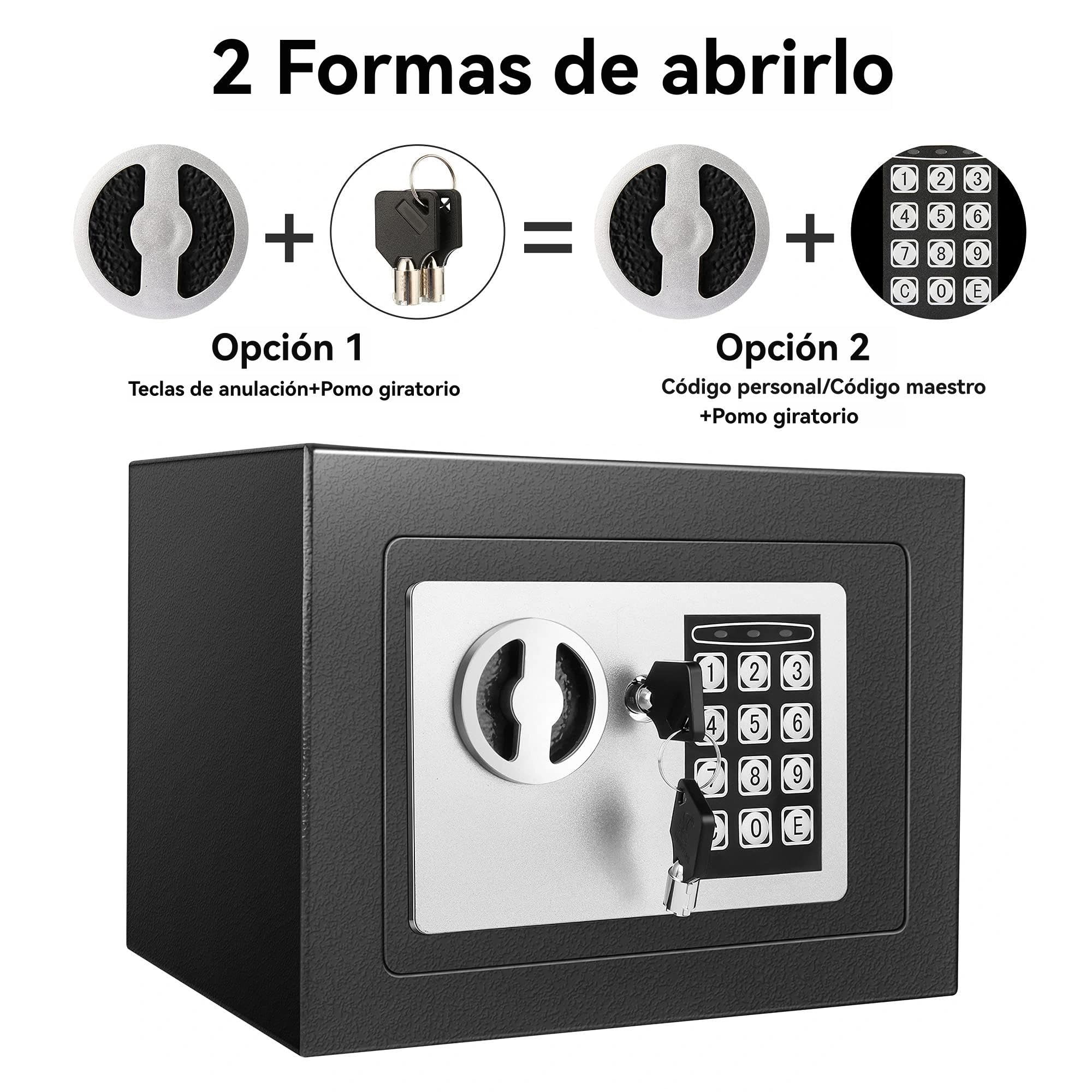 6,5L Caja Fuerte Compacta Ignífuga e Impermeable – Caja de Seguridad Electrónica con Doble Cerrojo de Acero, Revestimiento de Terciopelo y Llaves de Emergencia, 23 x 17 x 17 cm