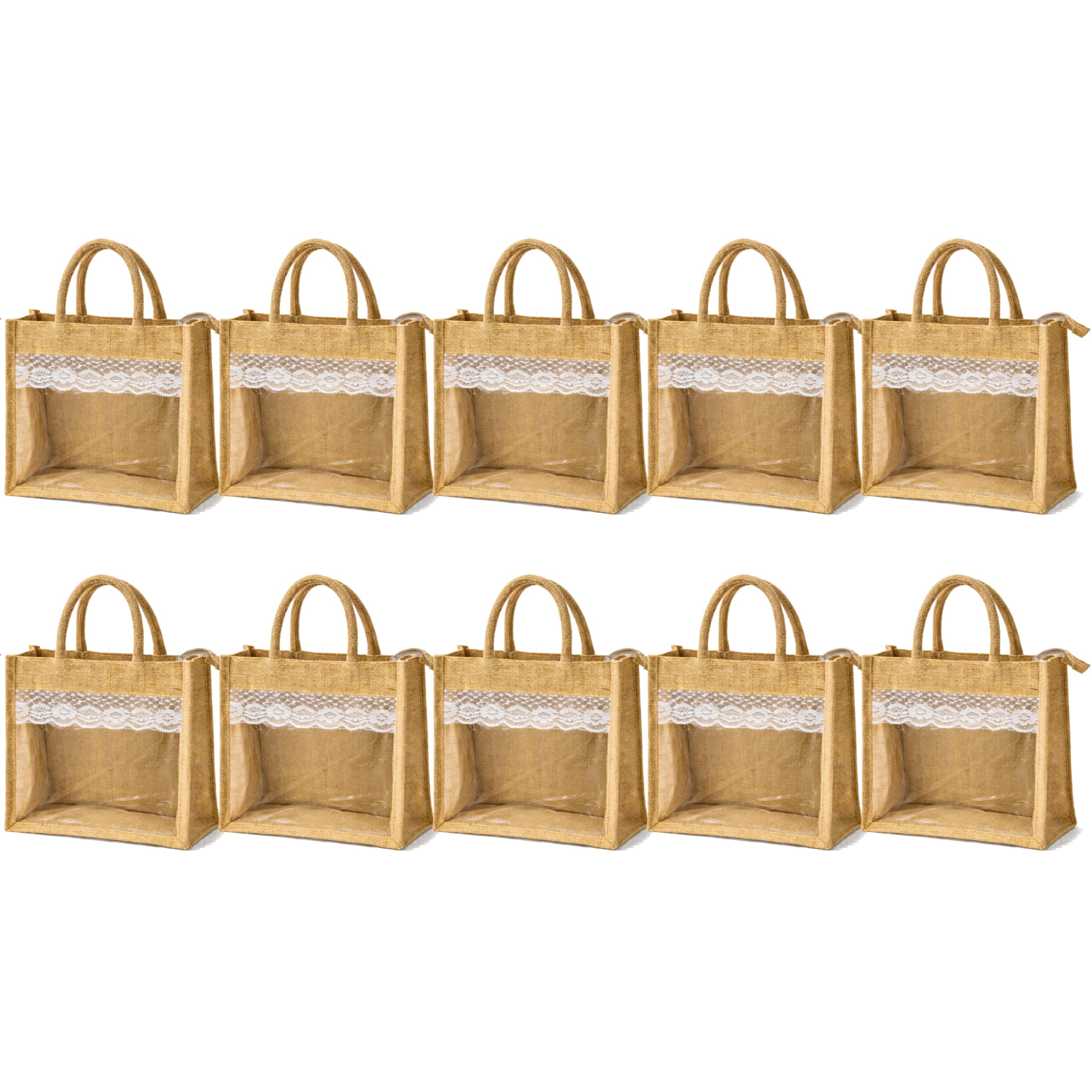 cantainoo Jute Bags for Return Gifts | Return Gift Bags | Eco-Friendly Reusable Jute Bags for Gifting, Shopping & Daily Use (10, Premium_Window - Zip)