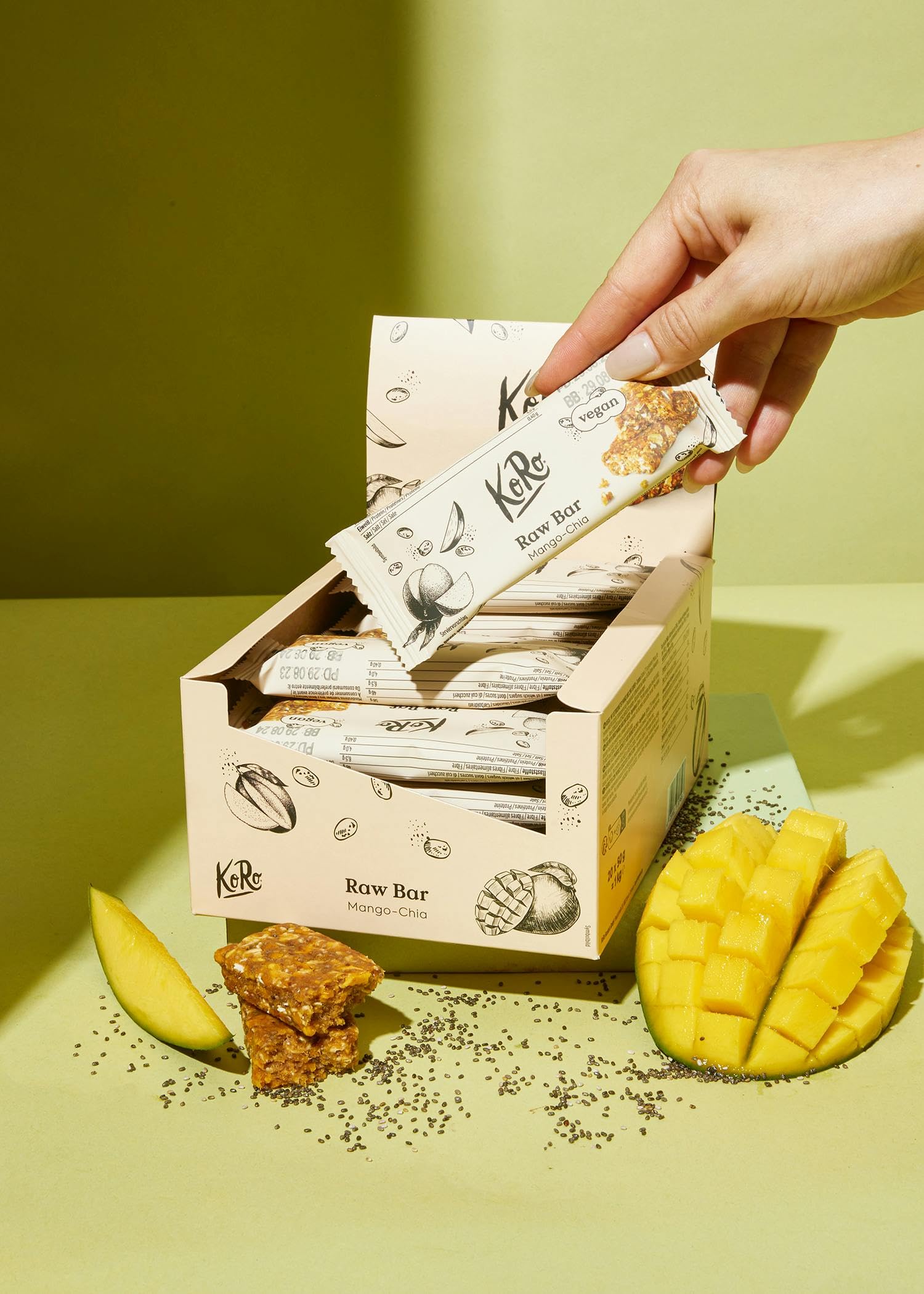 KoRo Raw Bar Mango-Chia 20 x 50 g 27% Mangoanteil Vegan glutenfrei