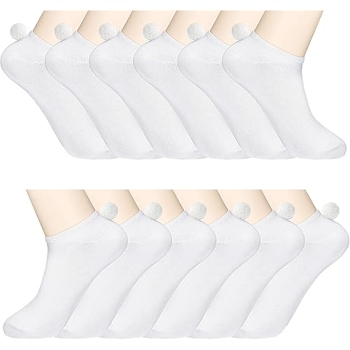 Geyoga 12 Pairs Ankle Socks with Pom Pom Balls Lowcut Pom Pom Performance Socks Seamless Soft Low Cut Socks Athletic Socks