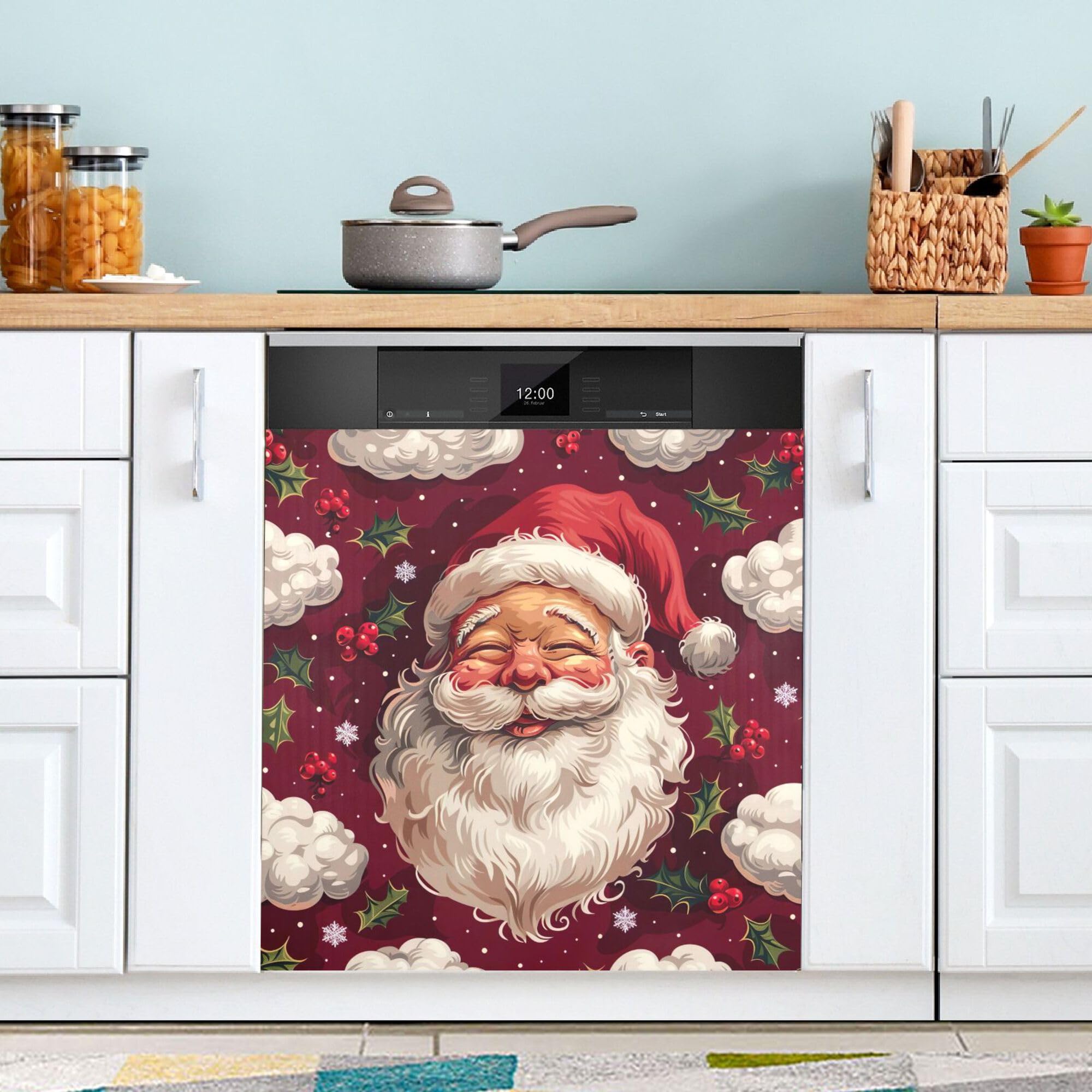 Christmas Santa Reindeer Snowman Dishwasher Magnet Cover – 23x26 Inch, PVC Magnetic Panel, Kitchen Appliance Decal - View #9