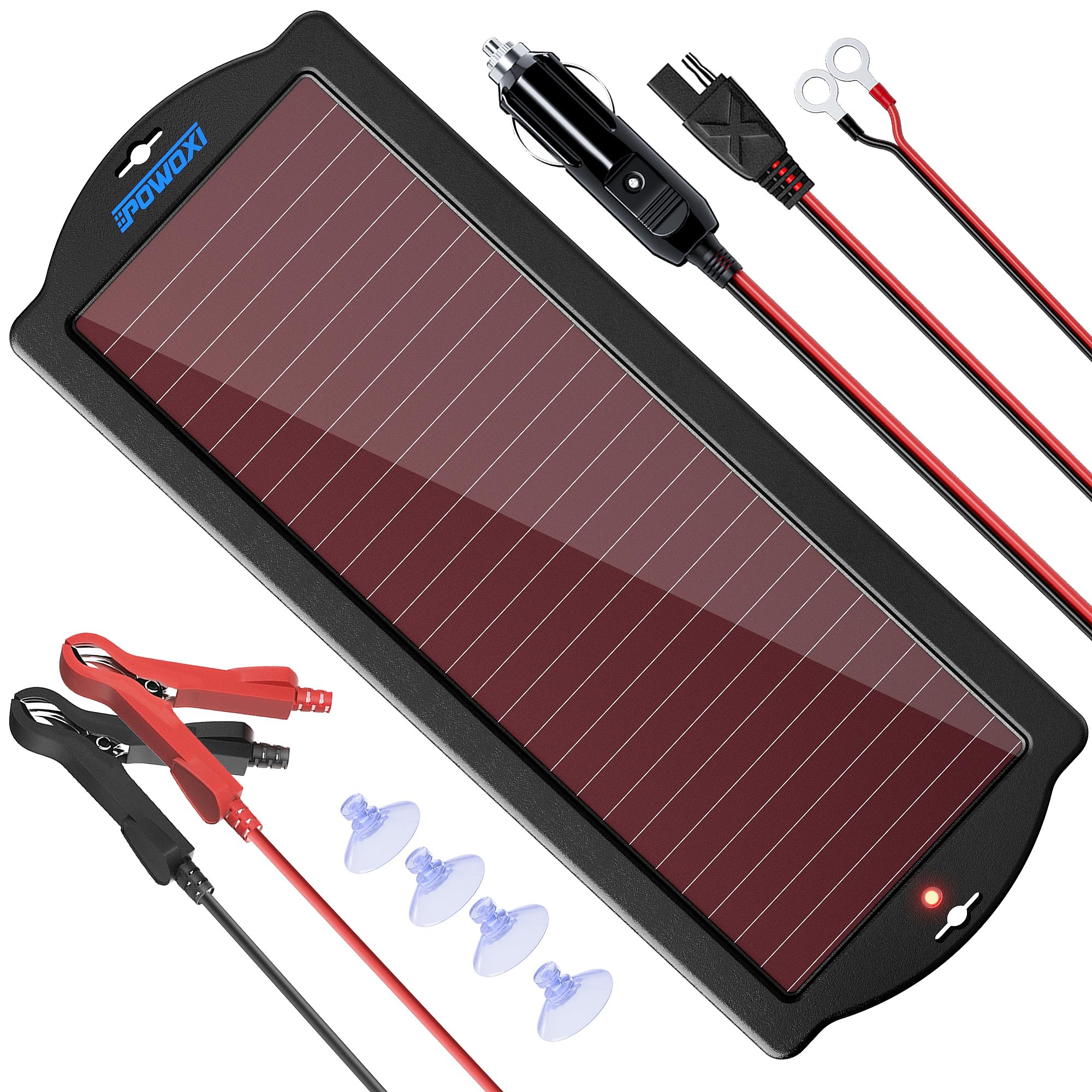 POWOXI Solar Car Battery Trickle Charger, 12V 1.8W Solar Battery Charger Car, Waterproof Portable Amorphous Solar Panel For Automotive, Motorcycle, Boat, Atv,Marine, RV, Trailer, Powersports
