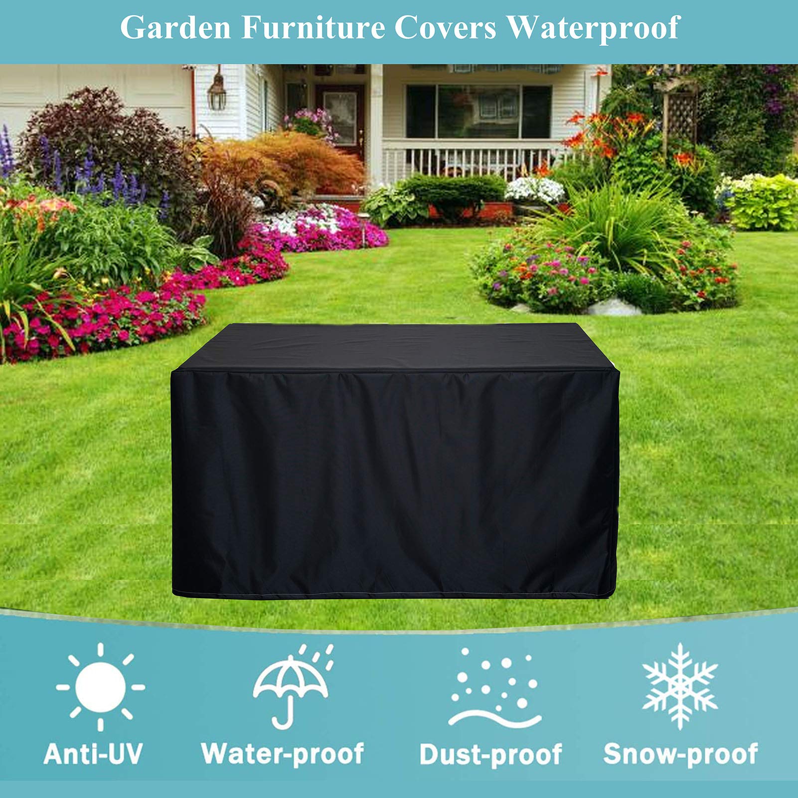 FOGUO Rectangular Patio Furniture Cover 49x49x29in, Garden Furniture Cover, Outdoor Furniture Cover, Waterproof and Windproof 420D Oxford Cloth, Outdoor Sectional Sofa Cover