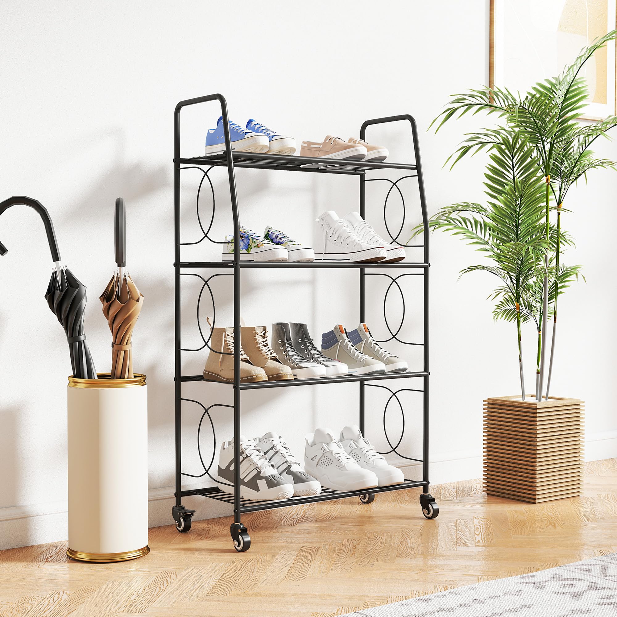 Outsunny Étagère à Fleurs Extérieur 4 Niveaux Roues 67x29x114 cm Noir | Intérieur, Support de Plantes, Étagère à Plantes, Jardin, Balcon, Salon