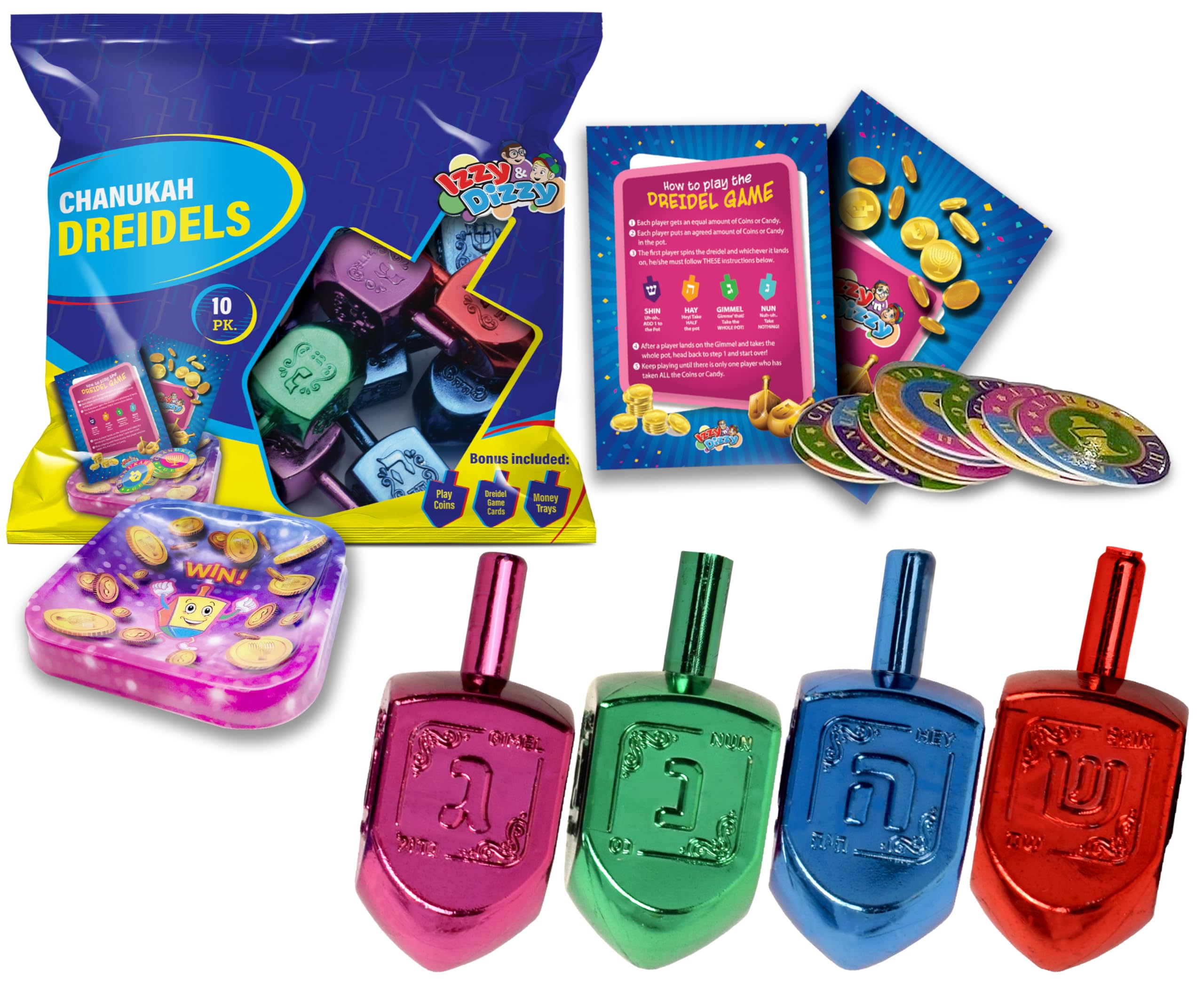 Amazon.com: Izzy 'n' Dizzy Hanukkah Multicolor Metallic Dreidel