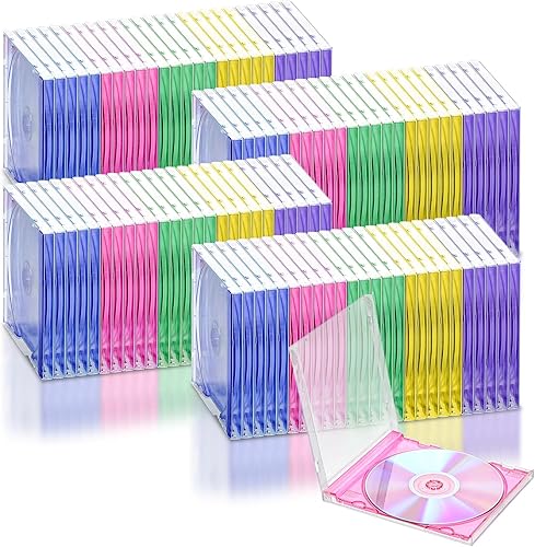 Miniatura 1 de 100 piezas de plástico estándar para CD, funda de una sola joya, funda transparente para discos de DVD, funda de disco negro para protección de