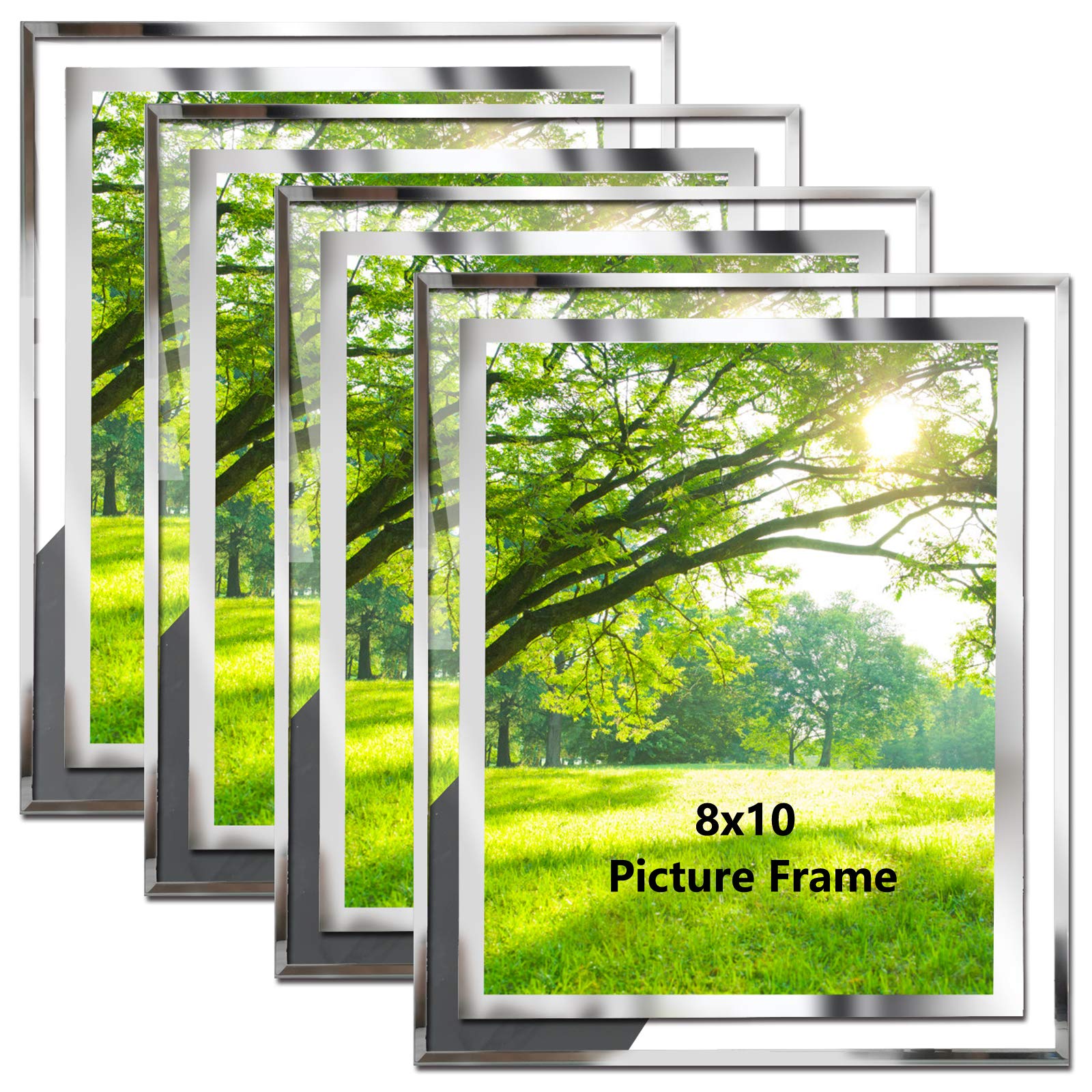 LUCKYLIFE 8x10 Picture Frame Pack of 4 Glass Silver Photo Frames Bulk Display Stand on Tabletop