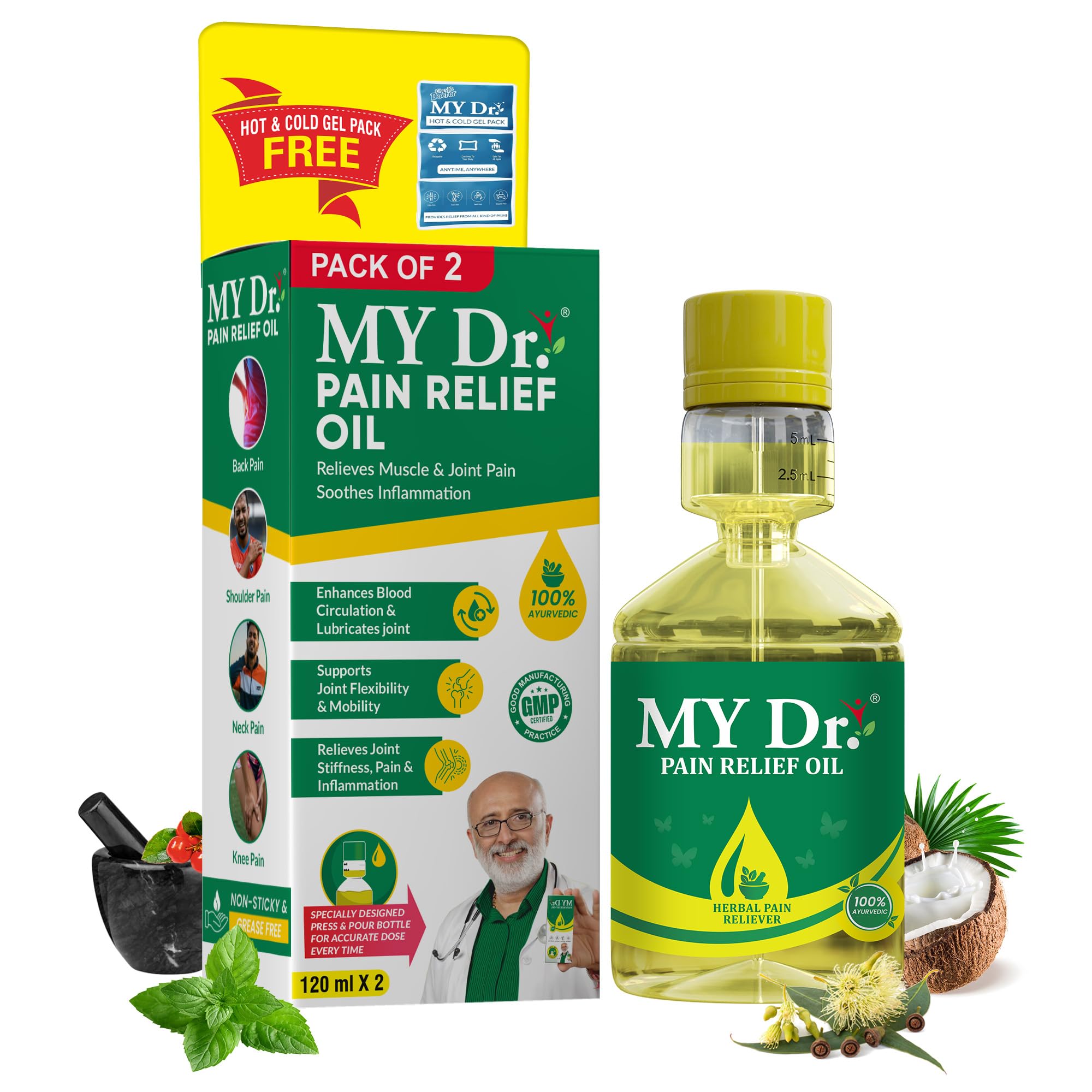 My Dr. Pain Oil Relief Oil, Relieves Joint Pains & Body Pains - Aromatic, Non-Sticky & Stain-Free, Standard - 120 Ml (Pack Of 2)