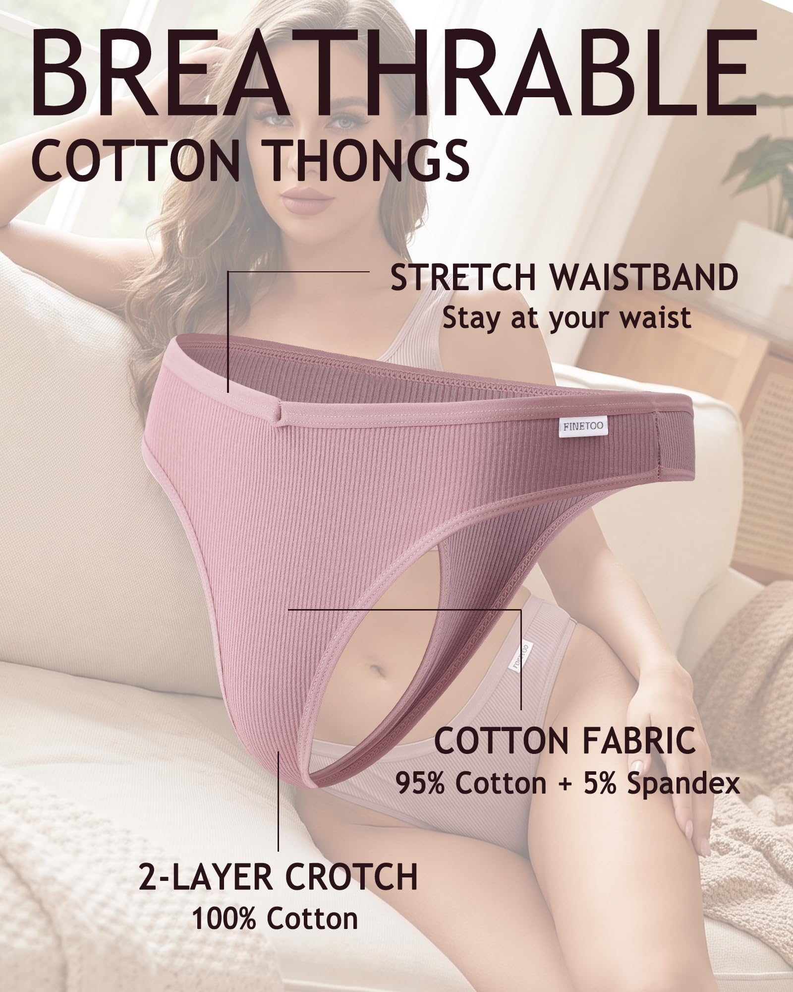 FINETOO String Coton Femme Tanga Sexy Chic Culotte sans Couture Lingerie Erothique Lot de 10 S-XL