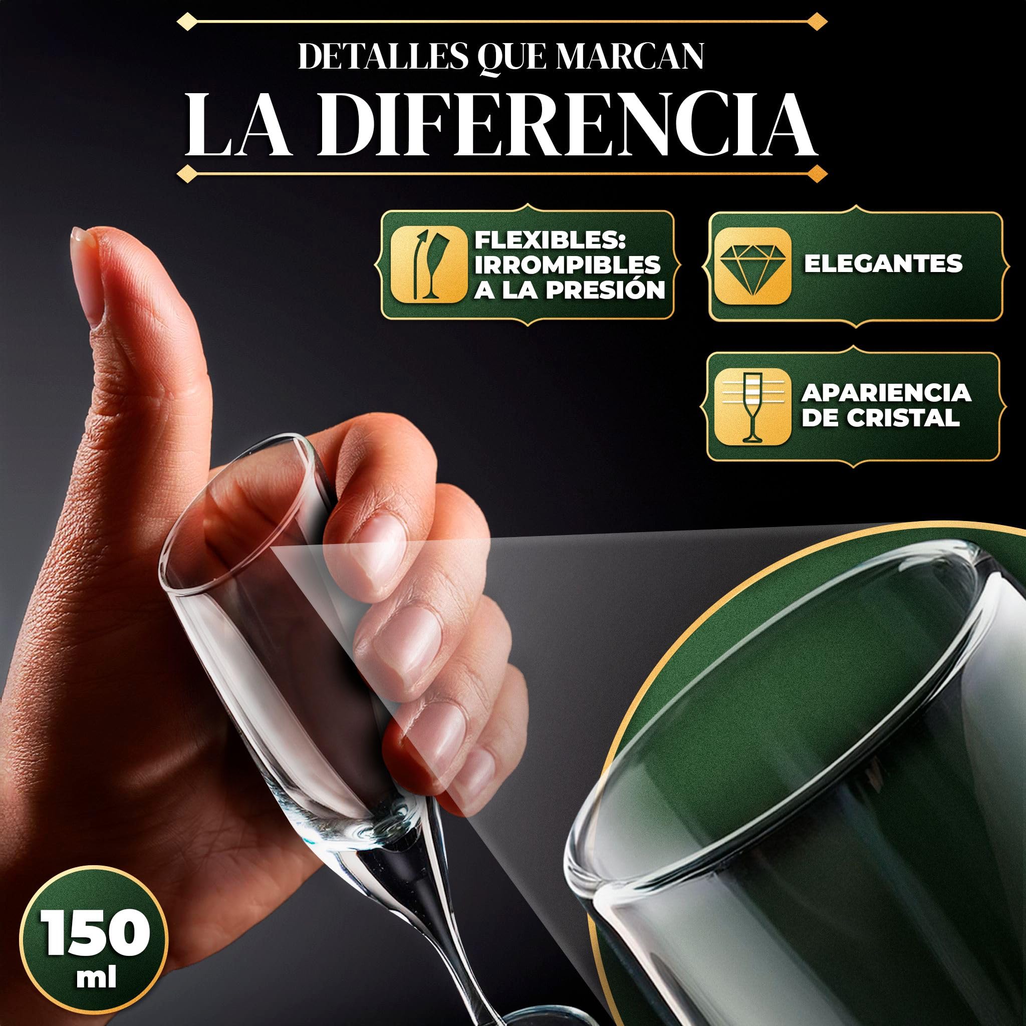 Copas de champan irrompibles, cava y vino espumoso de plastico duro Tritan reutilizables ultraresistentes - Pack 12 uds. Transparentes - copa de champagne - Plastic wine glasses - Durarero y Seguro