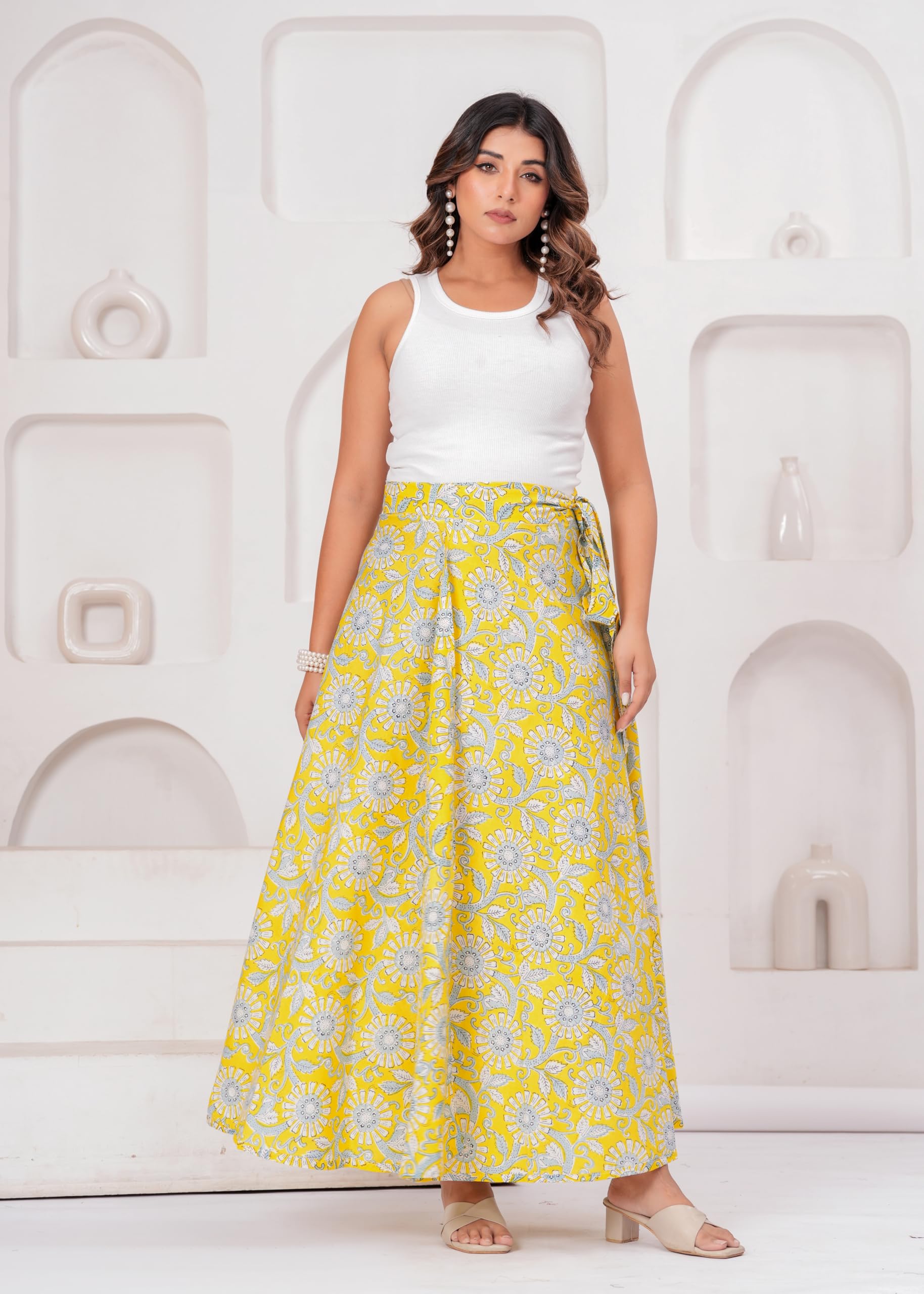 comfy cords Women’s Multicolor Printed Wrap Around Skirt | Block Print Soft Cotton| Flowy A-Line Long Skirt with Adjustable Tie-Up Waist | Casual, Beach & Vacation Wear.-picture-54
