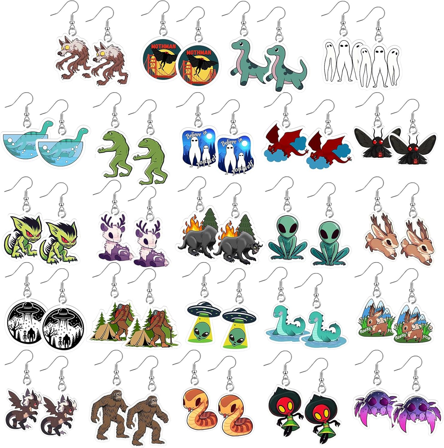 Nosiny 24 Pairs Earrings Bulk Decorations Drop Earrings Christmas Gift Funny Charm Jewelry for Women