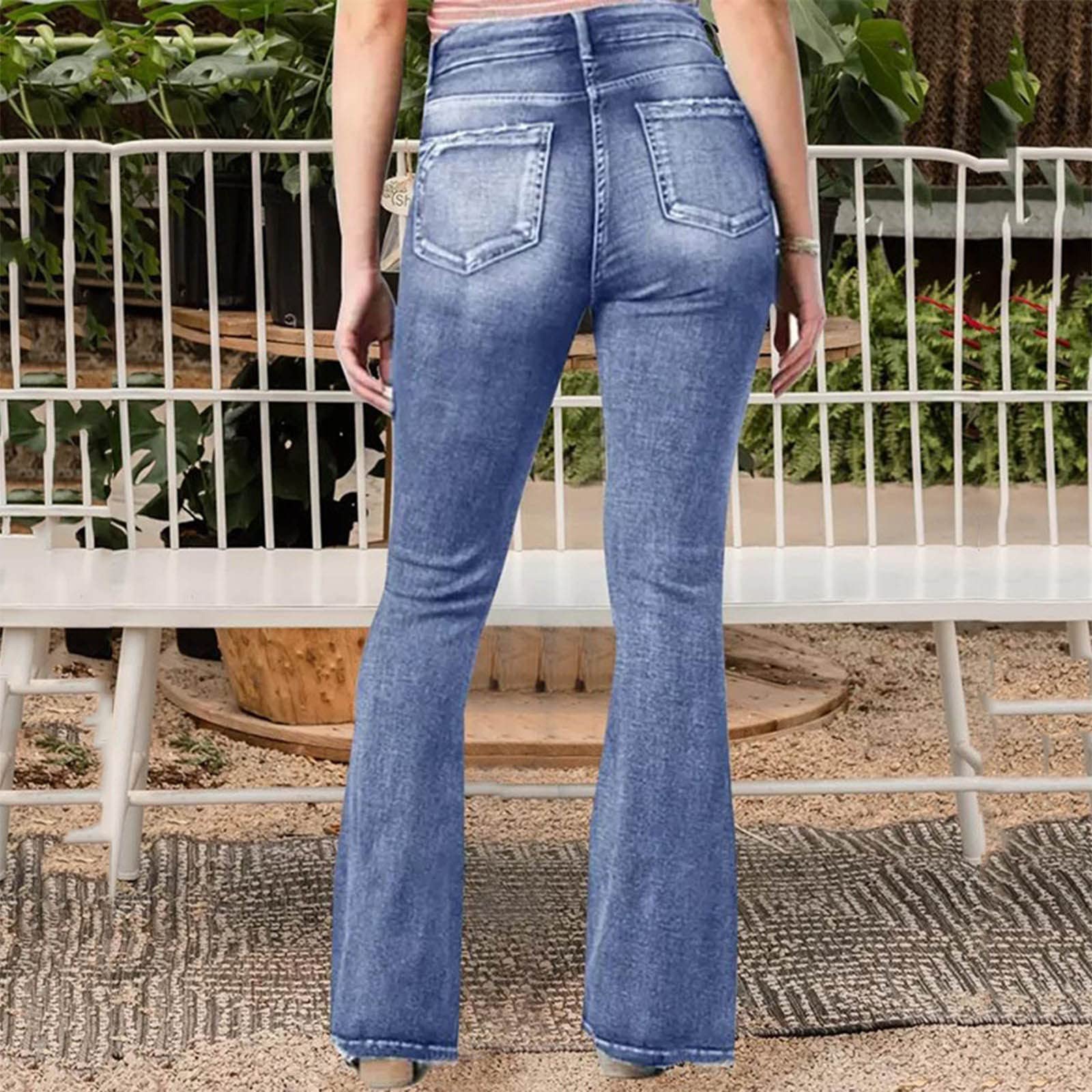 Generisch Pantalones vaqueros de verano para mujer, pantalones vaqueros para mujer, pierna ancha, pantalones vaqueros informales con bolsillos, pantalones de mezclilla, cintura alta, elásticos