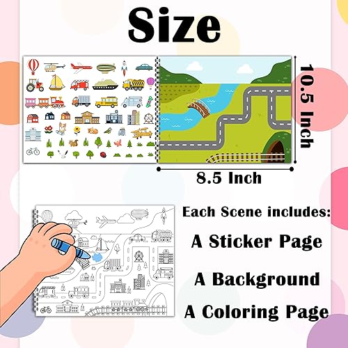 Miniatura 6 de 500 unidades + calcomaníaslibro para colorear para niños pequeños de 2 a 4 años, calcomanías alrededor de mi ciudad, libro de 12 escenas, 12 páginas