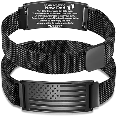 Gifts for New Dad, Stepdad, Dad to Be, Stainless Steel American Flag Bracelet Jewelry for Men, Father’s Day Birthday Christmas Gifts,Adjustable Size