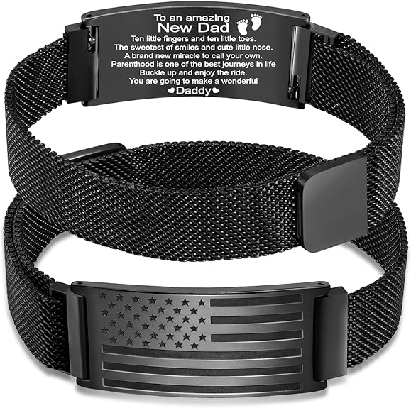 Gifts for New Dad, Stepdad, Dad to Be, Stainless Steel American Flag Bracelet Jewelry for Men, Father’s Day Birthday Christmas Gifts,Adjustable Size