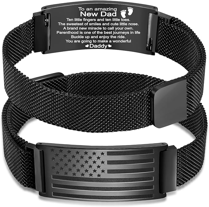 Gifts for New Dad, Stepdad, Dad to Be, Stainless Steel American Flag Bracelet Jewelry for Men, Father’s Day Birthday Christmas Gifts,Adjustable Size