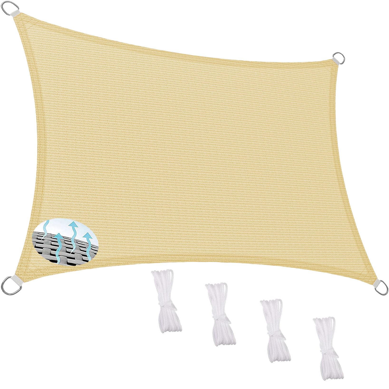 Vela Ombreggiante 400 x 400 cm Rettangolare Protezione Solare Anti UV HDPE Traspirante Telo Ombreggiante con Fune e Anello D per Giardino, Terrazza, Cortile (Personalizzabile), Color Crema