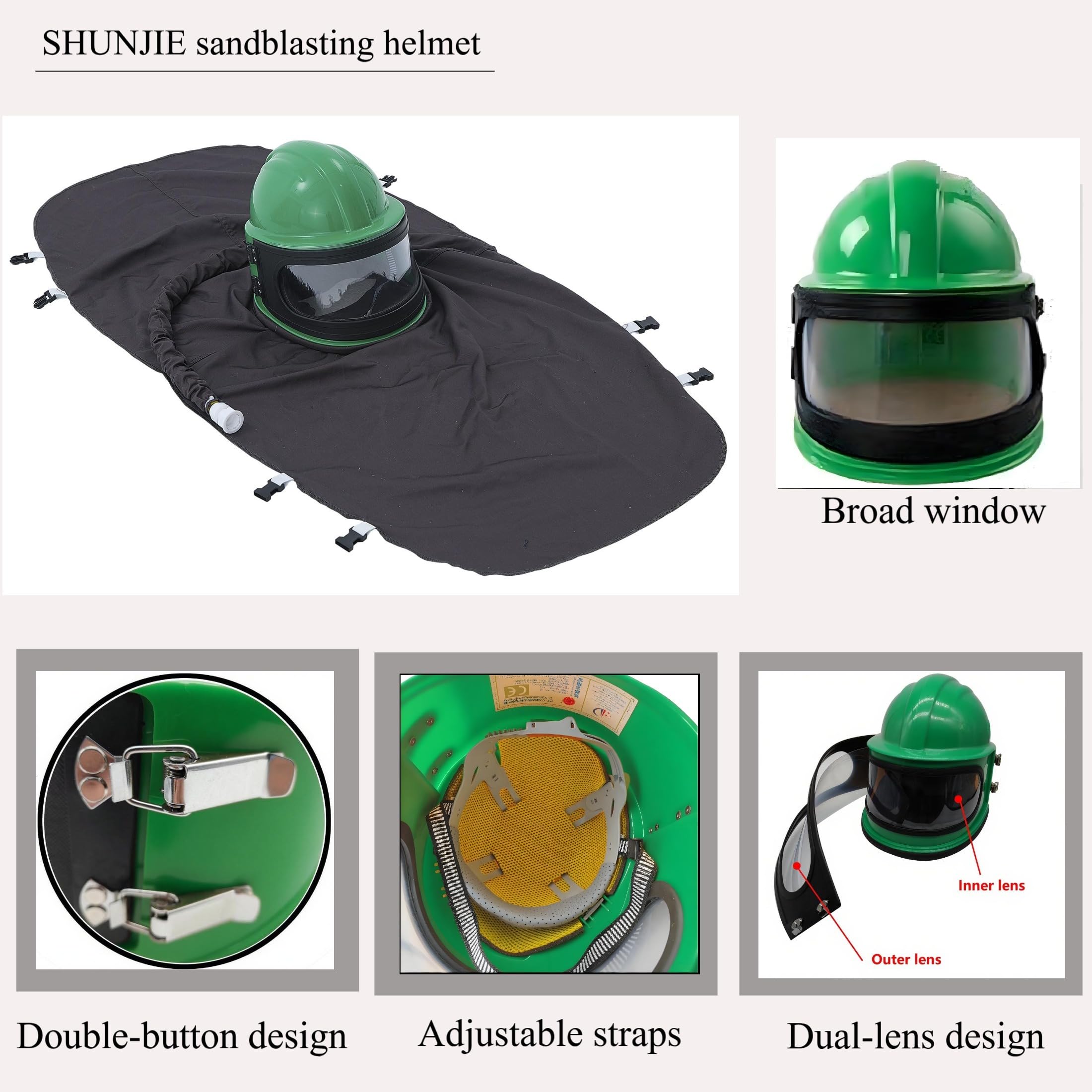 SHUNJIE Casco industrial verde con termostato, sistema de regulación de aire, protección de hombros, diseño libre de polvo y correa ajustable, grado profesional para explosión, soldadura y preparación