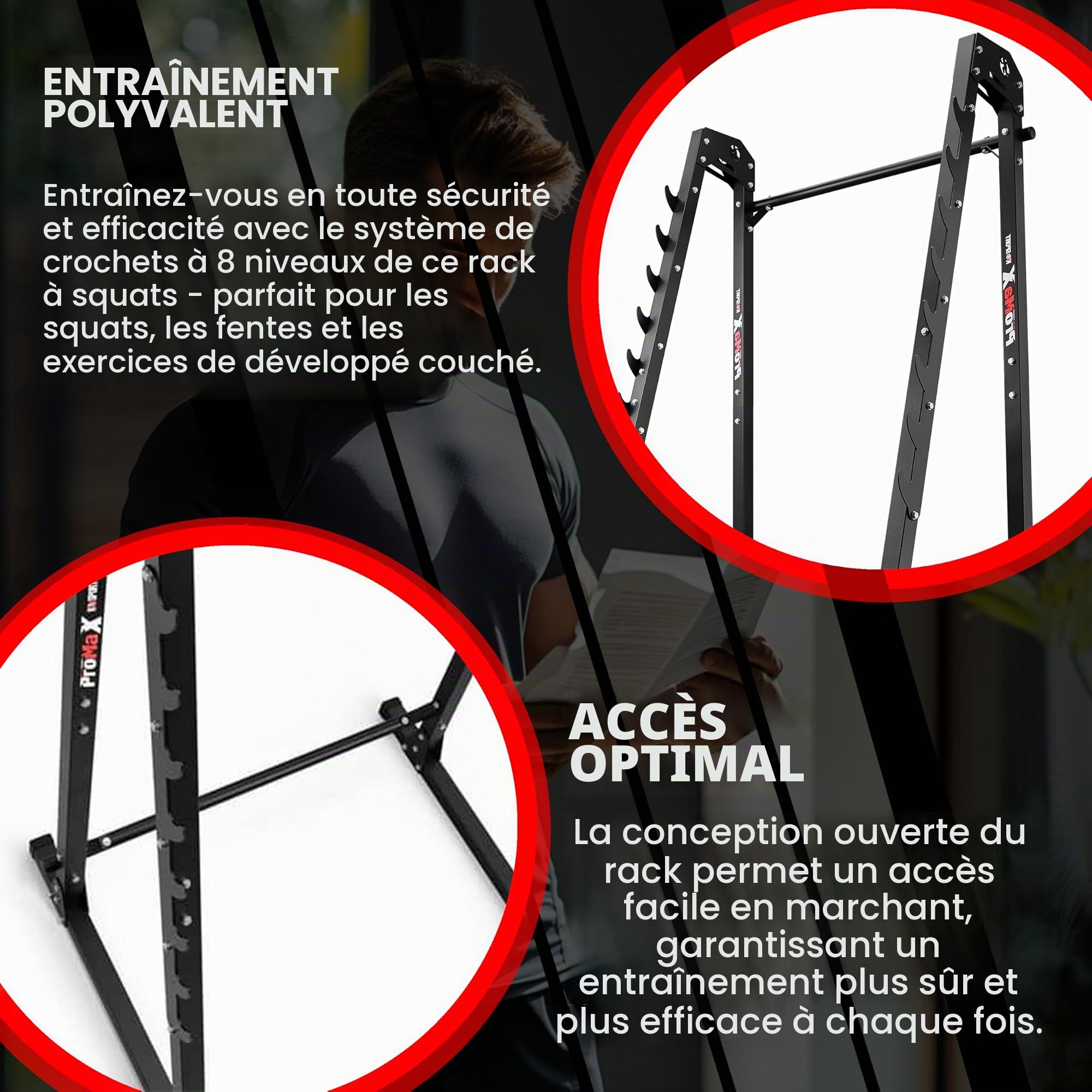 K-Sport: Porta bilanciere con dispositivo di sicurezza caricabile fino 280kg I Rack palestra per squat I Supporto bilanciere con barra di aggancio a 8 gradini I Rack bilanciere per squat, E-Book incl.