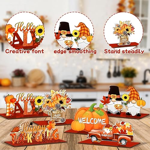 Miniatura 4 de 6 decoraciones de fiesta de Acción de Gracias, mesa de fiesta de cosecha de otoño, decoración de madera de otoño, hojas de arce, pavo y calabaza