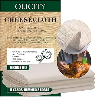 Olicity Cheesecloth, Grade 90, 45 Square Feet, 100% Unbleached Cheese Cloth Cotton Fabric Ultra Fine Muslin Cloths Reusabl...
