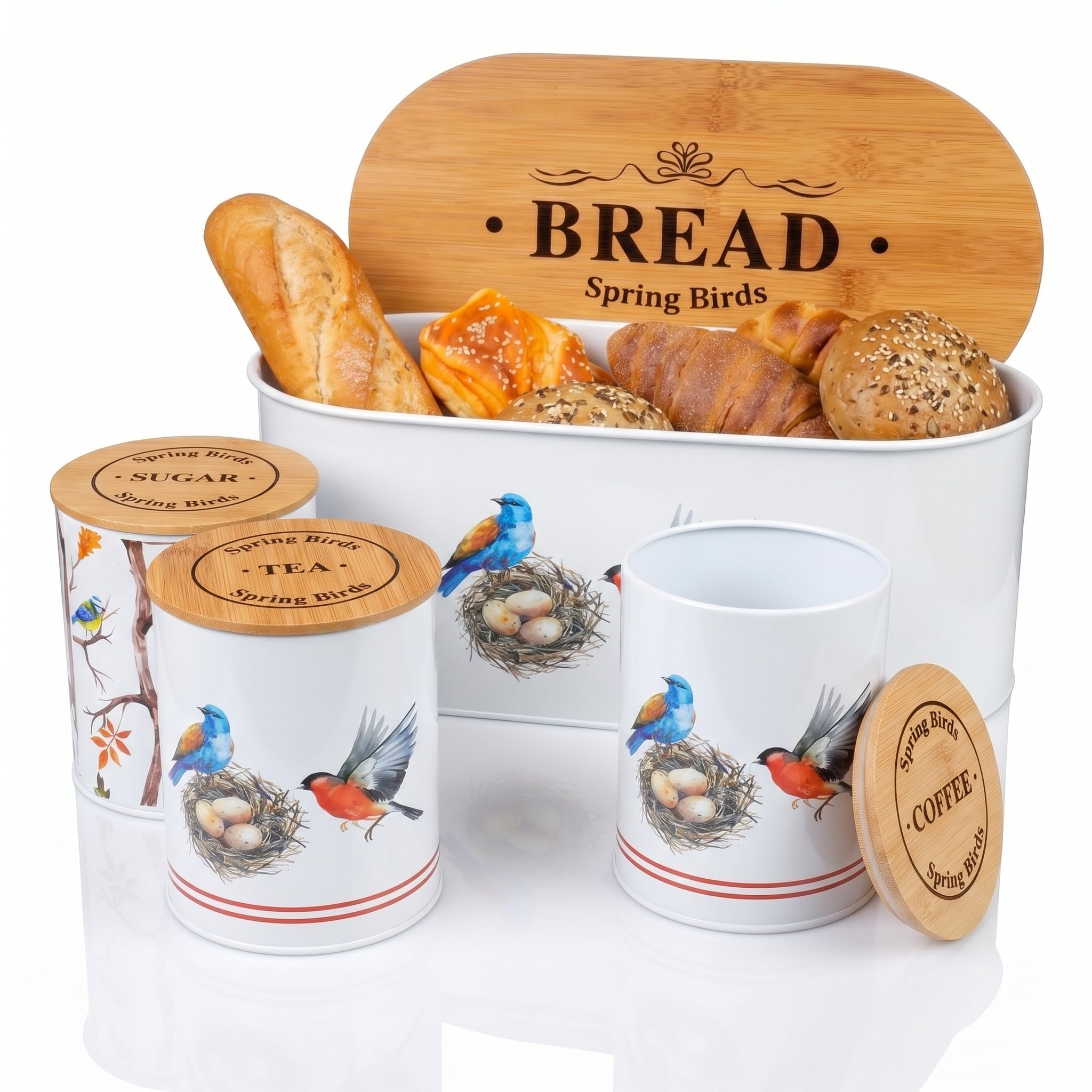 SiXsigma Sports Bread Bin & Tea Coffee Sugar Canisters Set - Kitchen Storage Bread Bin Containers With Airtight Lids For Kitchen Essentials - Ideal Kitchen Gifts For Women (MT-B-BCS)