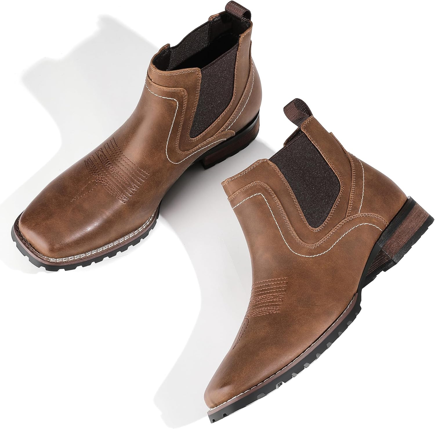 JASONSTAR Cowboy Boots for Men Square Toe Ankle Chelsea Boots Men's Western Short Casual Retro Stylish Boots - Image 5