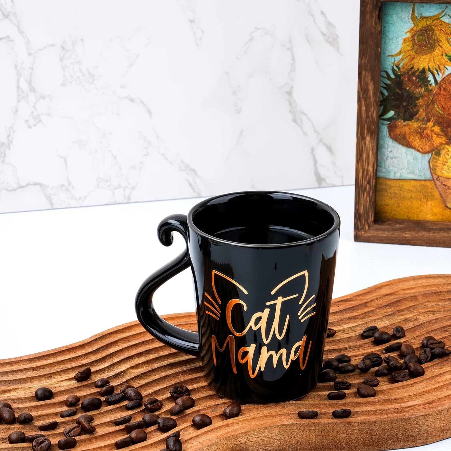 Hendson Cat Mom Gifts for Women - Mama Birthday Gift - Crazy Cat Lover Lady Coffee Mug Gift for Mom, Daughter, Sister, Aunt, Wife, Best Friends, BFF, Coworkers, Her - 2-sided Black & Gold Cup, 12oz - Image 6