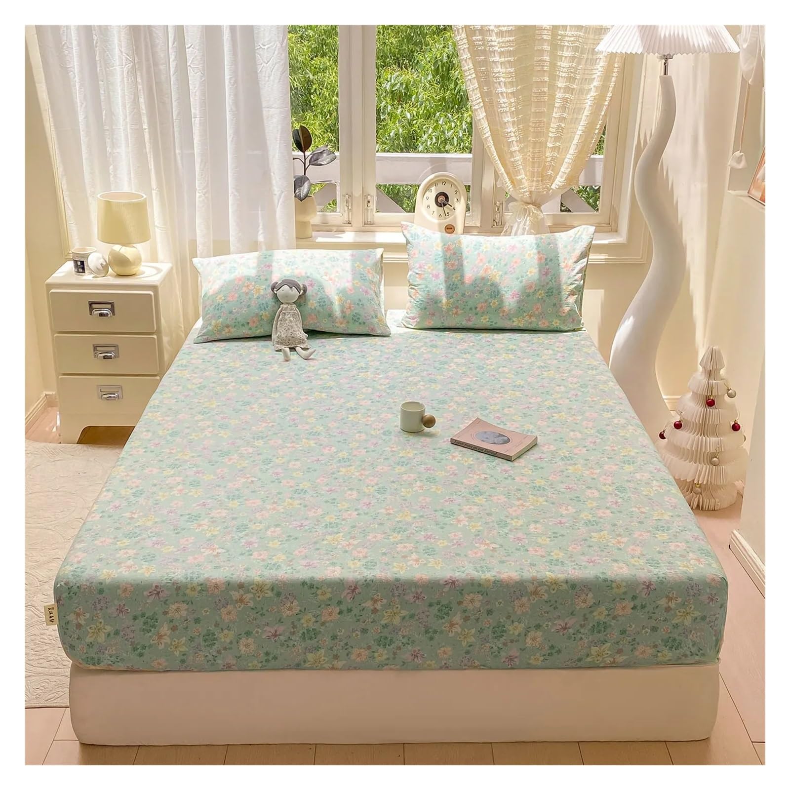 Lenzuola stampate a fiori verdi | Lenzuolo con angoli singolo/queen/king size sabanas matrimoniales all-inclusive(Color 1,200x220x25cm 1pc)