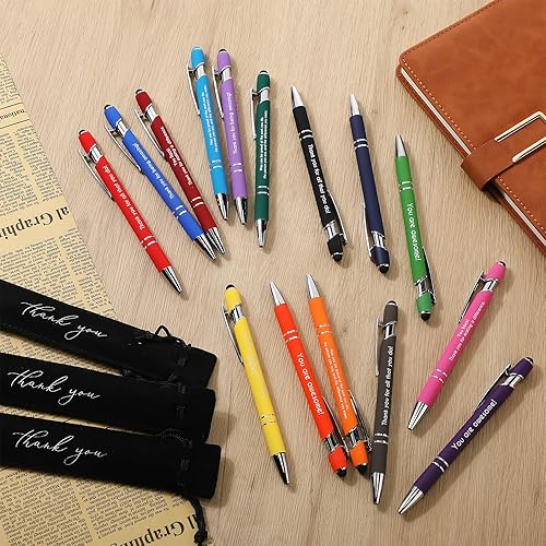 Miniatura 7 de 30 juegos de regalo de agradecimiento a los empleados a granel incluyen citas motivacionales, bolígrafo con bolsa de lápiz negra de agradecimiento,