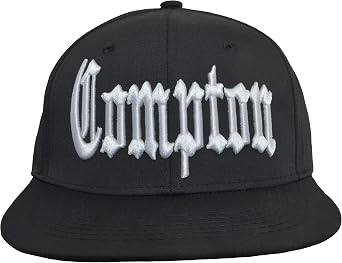 Compton Snap Back Black Hat White Embordered، Cotton