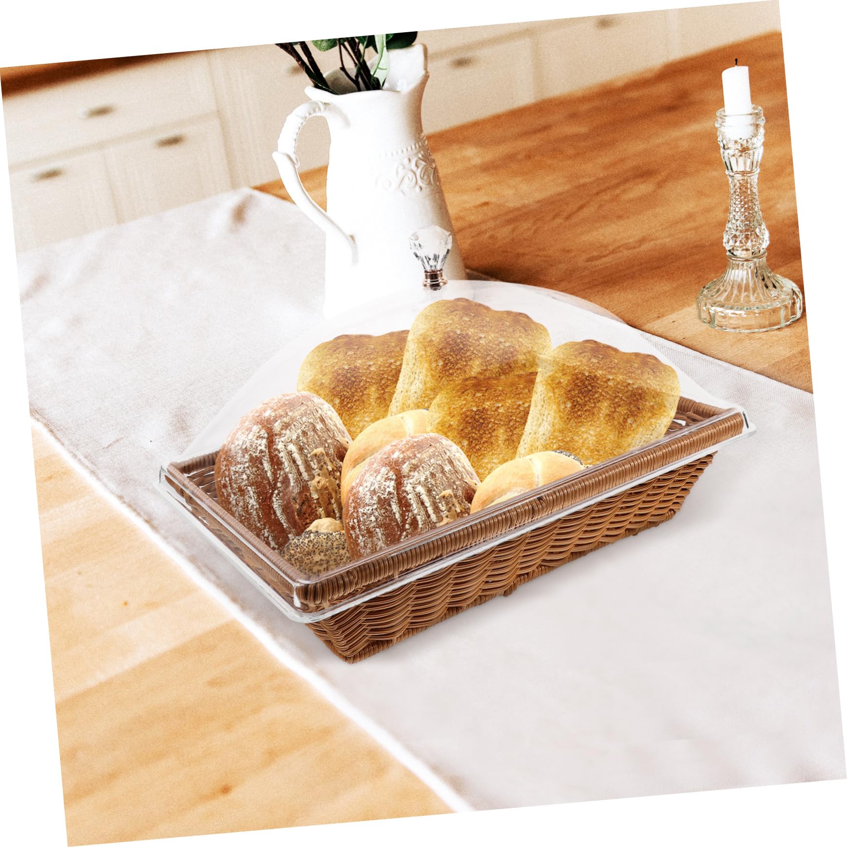 Cesta Tejida para Pan 1 Set de PP y Acrílico con Tapa | Mesa de Café, Restaurantes y Fiestas, Solución de Almacenamiento Saludable y Protección, Estilo Minimalista