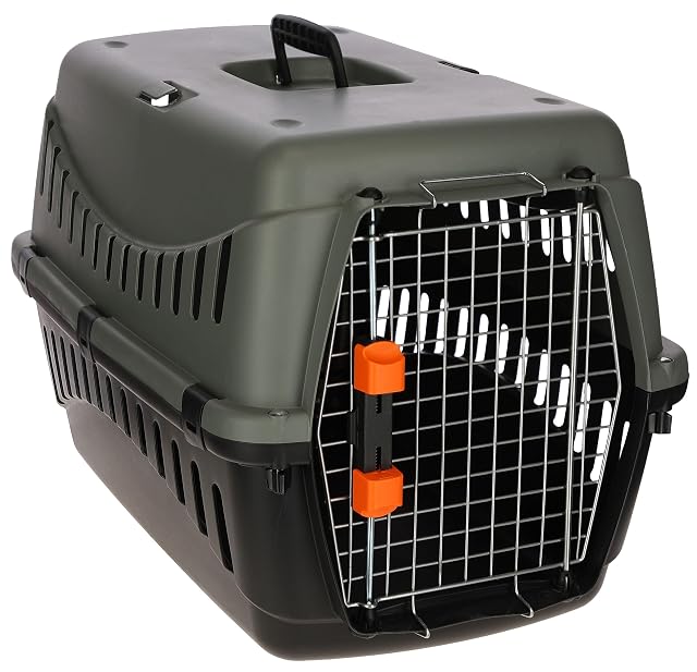 Foto 2 de 2 de Kerbl Pet Caja de Transporte Eco, Perros, Gatos, Antracita/Gris Verdoso, 60x40x38,5 cm, plástico, 5-15 kg