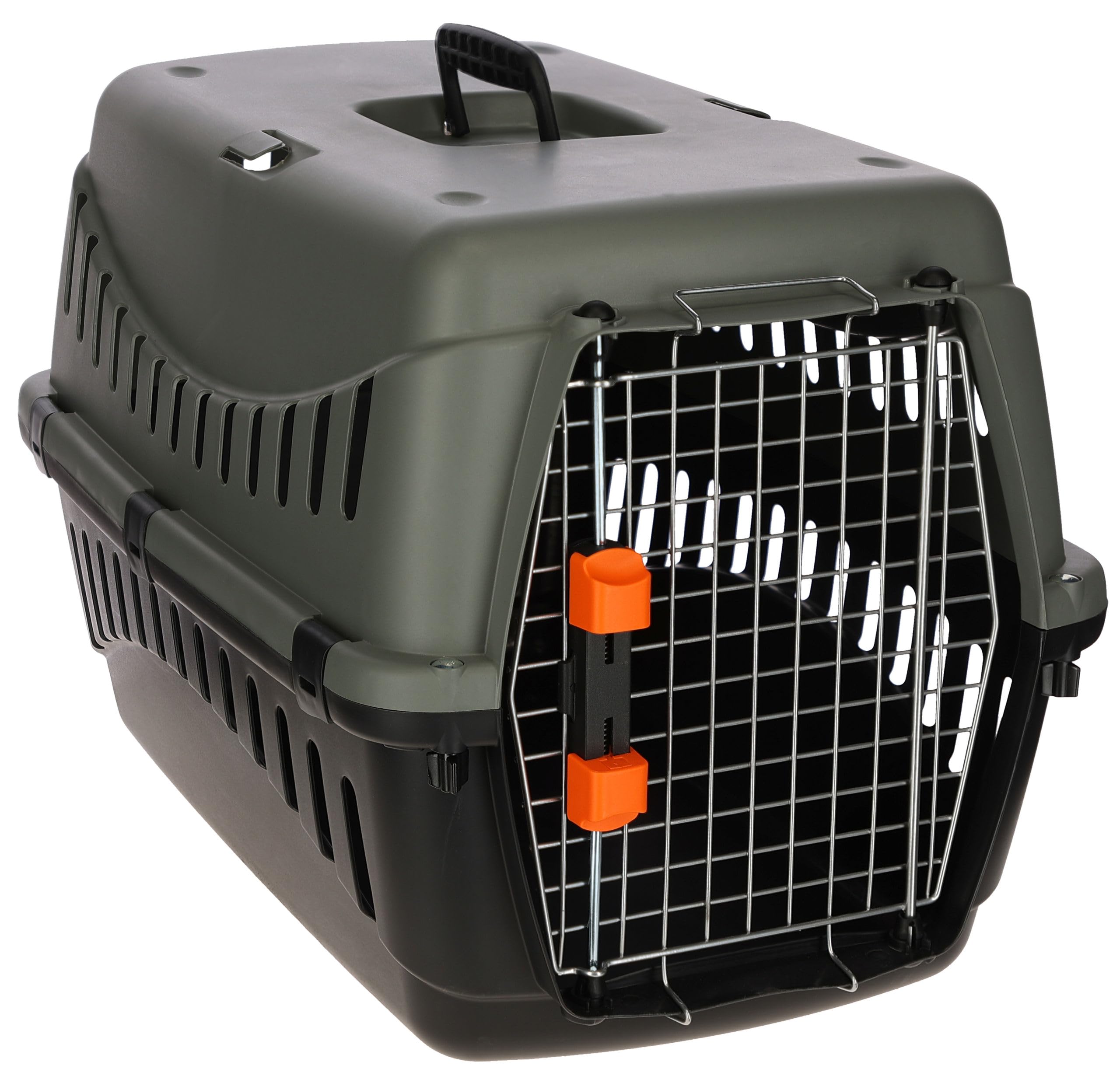 Kerbl Pet Caja de Transporte Eco, Perros, Gatos, Antracita/Gris Verdoso, 60x40x38,5 cm, plástico, 5-15 kg, Apta para Viajes en avión, con Puerta metálica