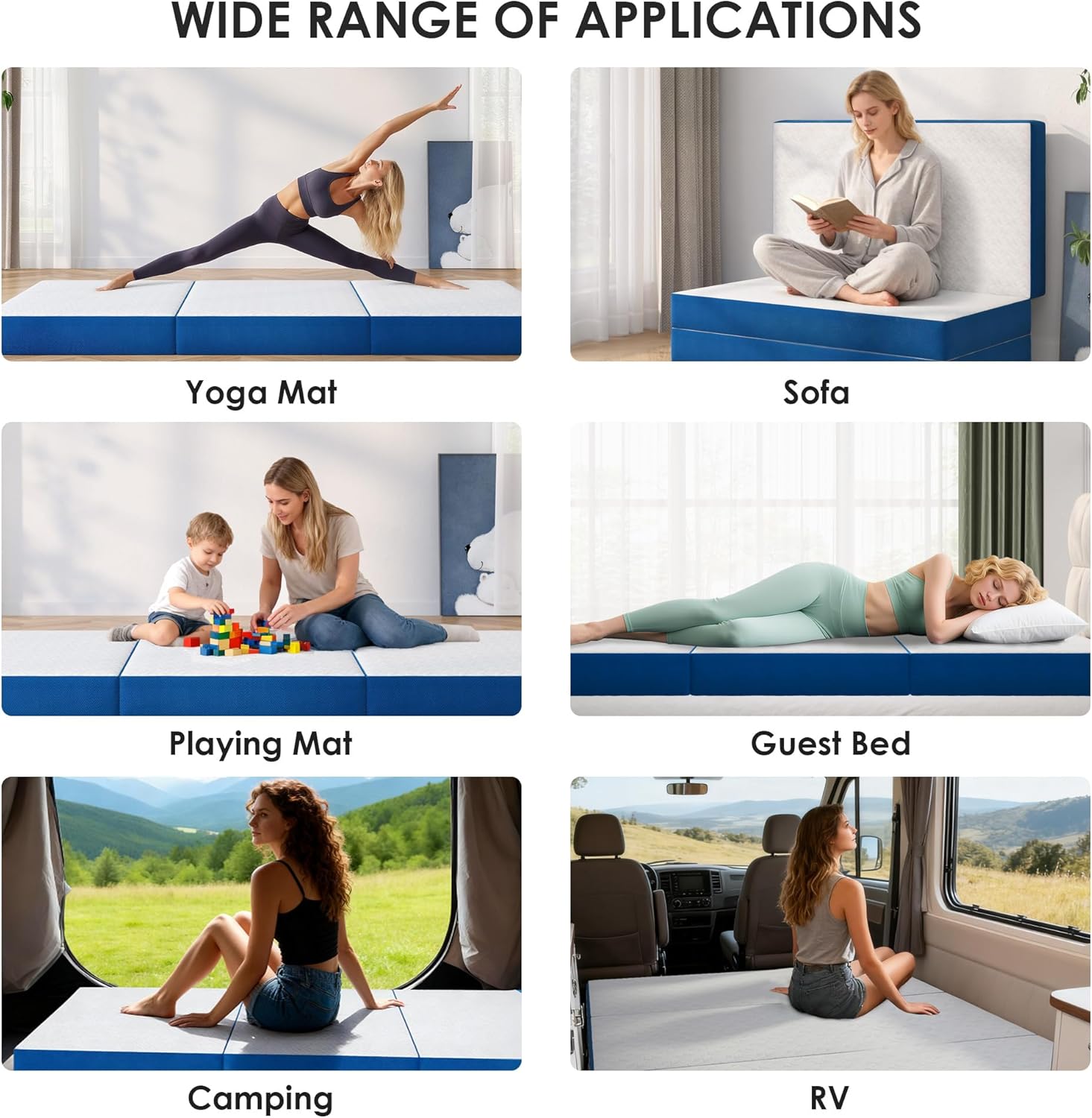 6 Inch Tri-Fold Mattress Twin Size, Portable Memory Foam Guest Bed with CertiPUR-US Certified Cooling Gel & Washable Cover, Folding Mattress for Camping, Dorm, RV & Living Room