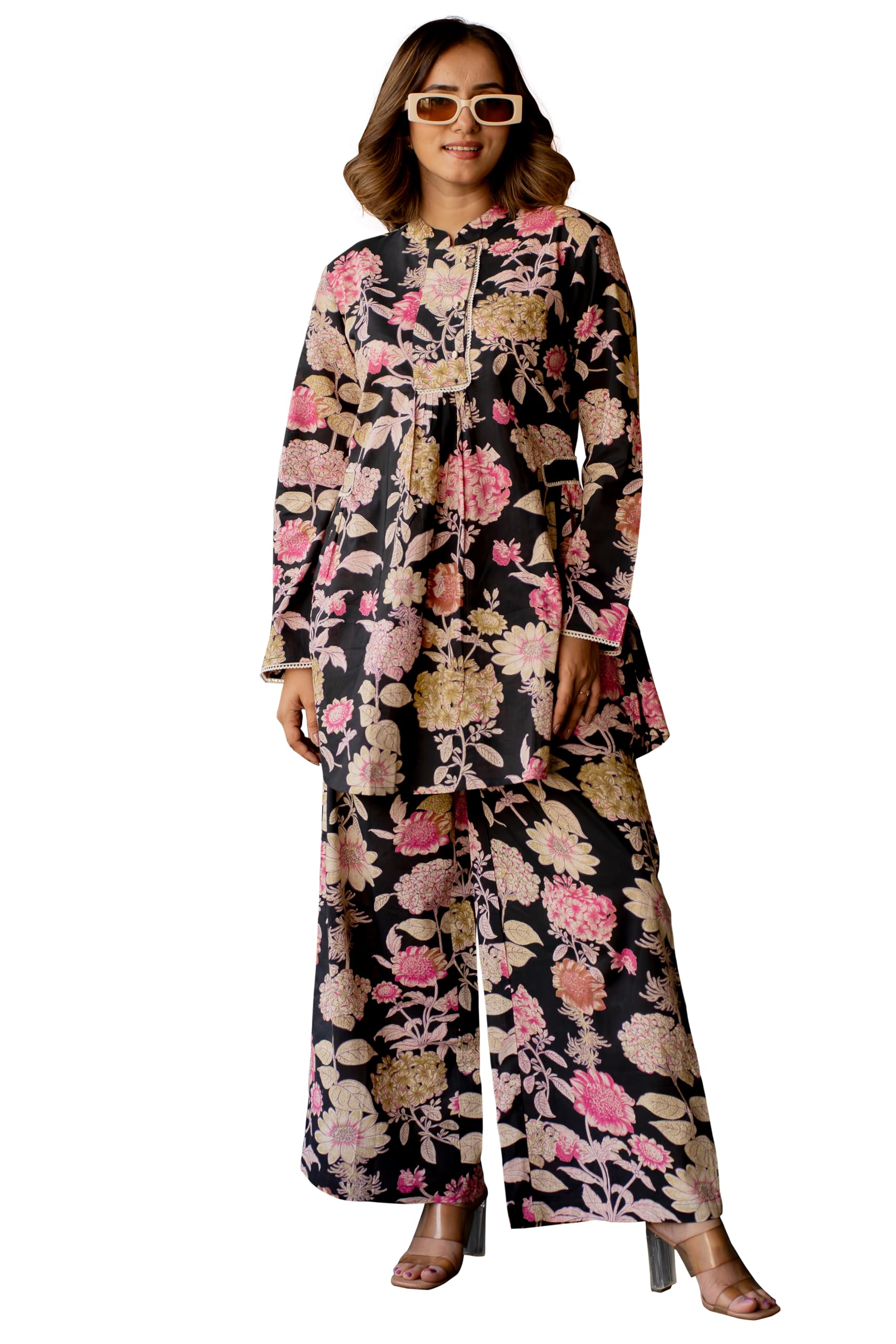 Pepe Jeans Pure Cotton Women's Regular Fit 2 Piece Kurta Co-Ord Set with Trouser in neutral