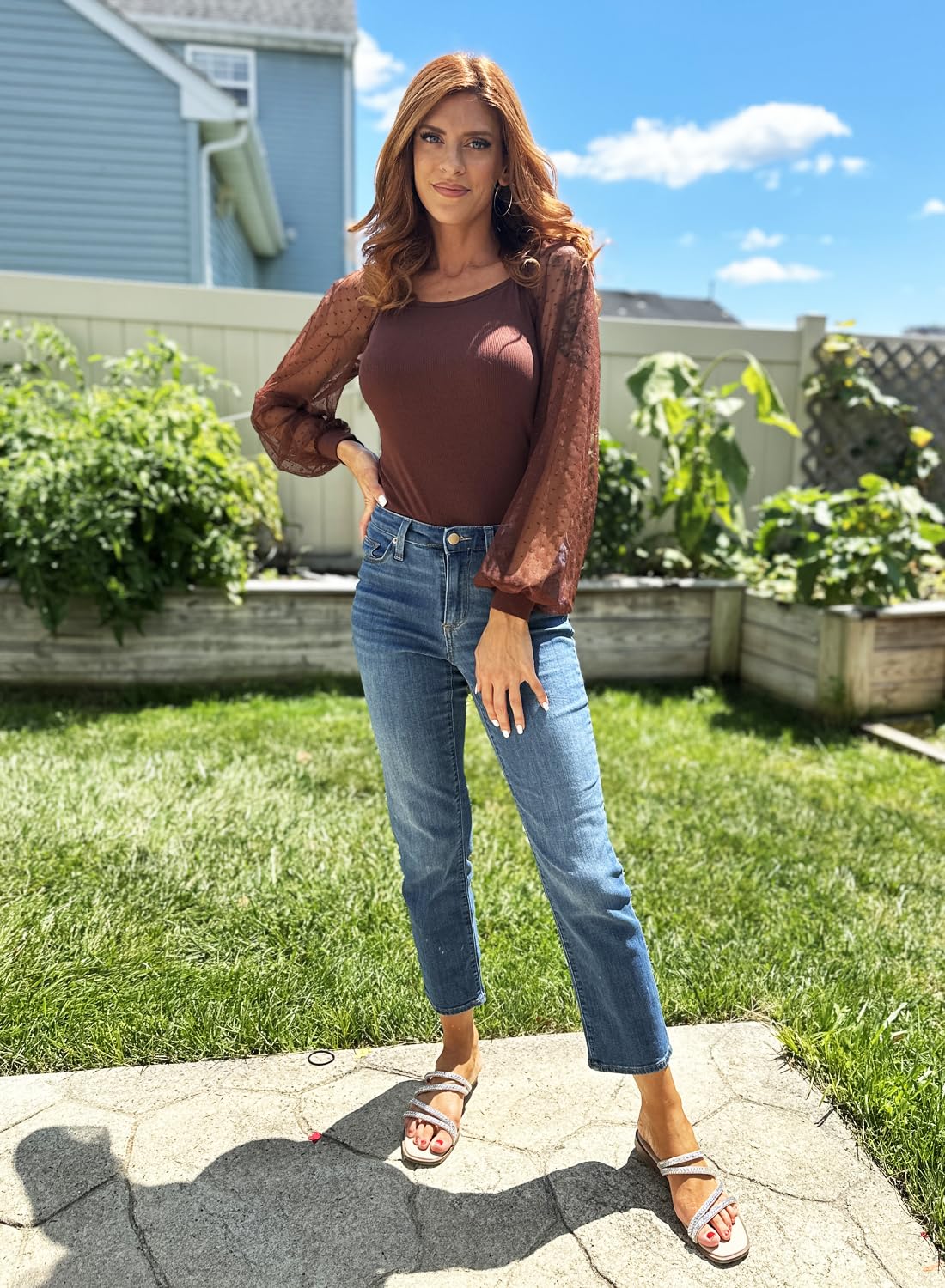 DOROSE Womens Mesh Long Sleeve Shirts Casual Blouses Tops