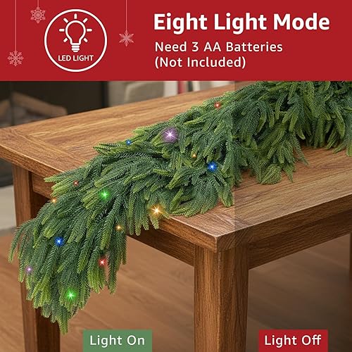 Miniatura 3 de Guirnalda de Navidad para manto al aire libre, decoraciones con luz preiluminada de 6 pies, guirnaldas de pino Norfolk para barandillas de