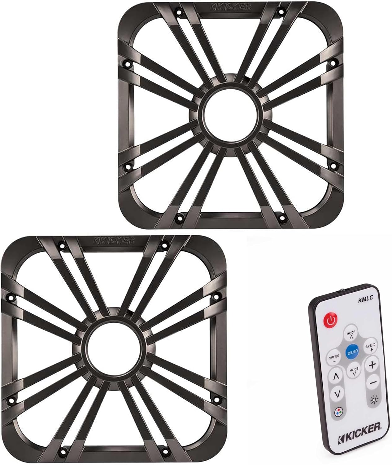 KICKER L7 12" Marine LED Grilles (Pair) – Charcoal 11L712GLC with LED Controller – Fits Solo-Baric 11S12L7 – Subwoofer Upgrade