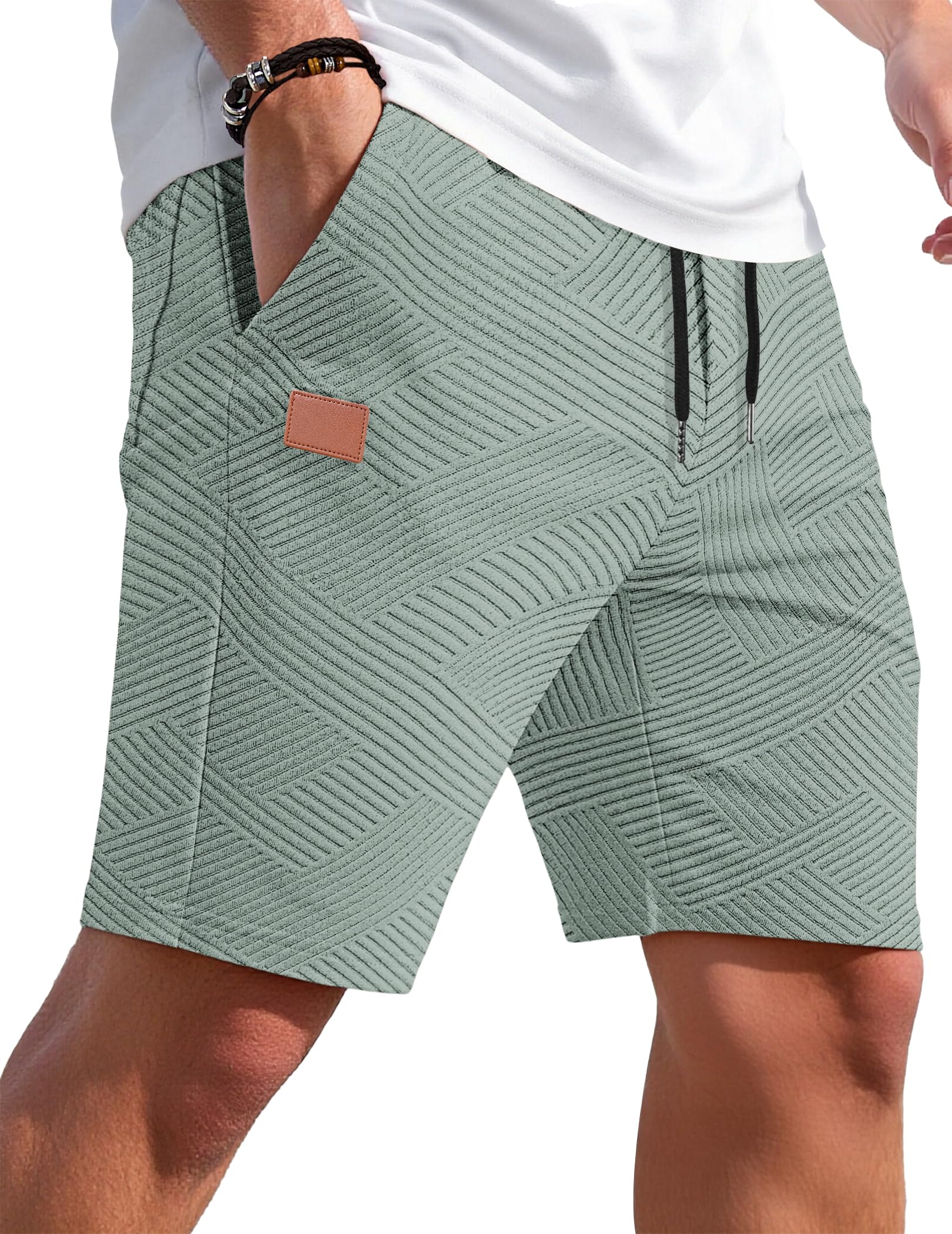 TARAINYA Textur Kurze Hosen Herren Baumwolle Shorts Hose Sommer Casual Elastische Taille Kordelzug Stretch Freizeitshorts Mit Taschen