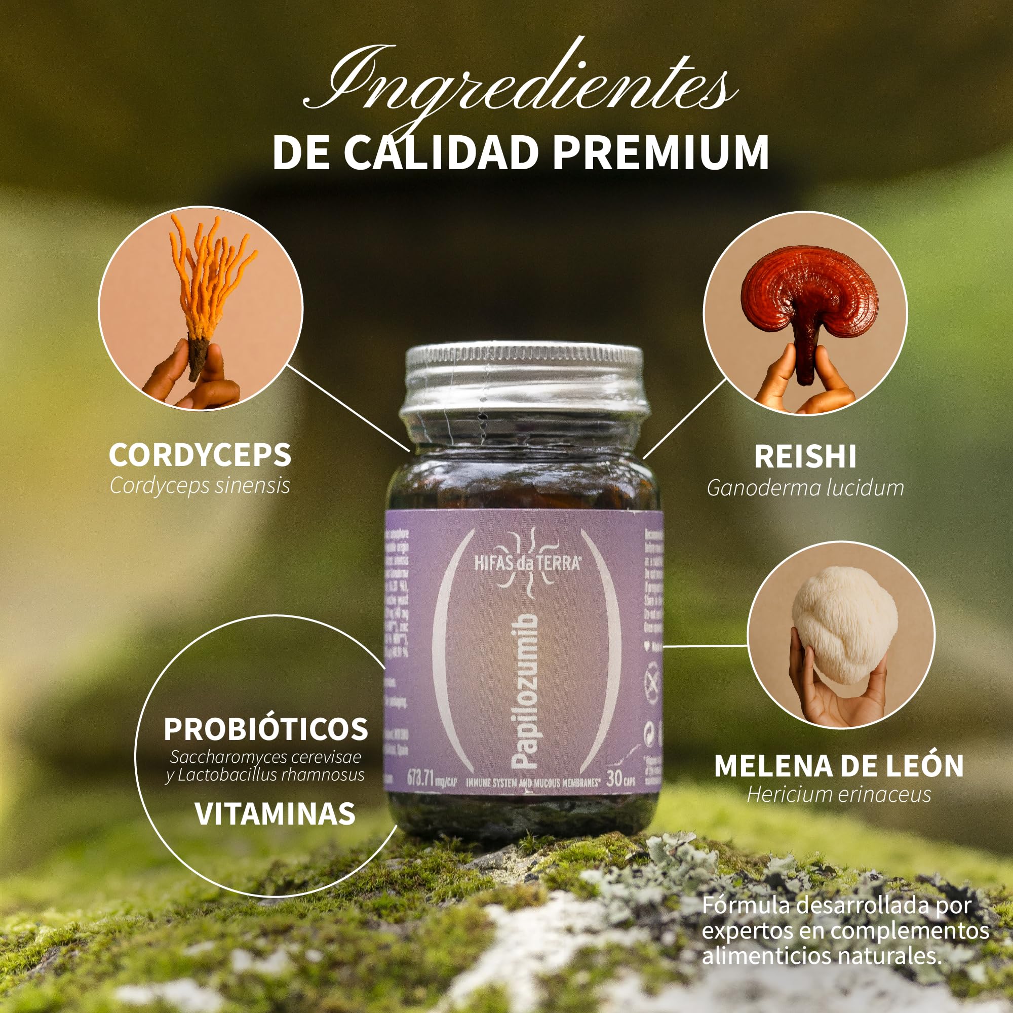 HIFAS DA TERRA - Papilozumib - Suplemento Alimenticio con Reishi, Cordyceps, Melena de León, Vitaminas y Probióticos para el Cuidado Íntimo y Sistema Inmunitario - 30 Cápsulas