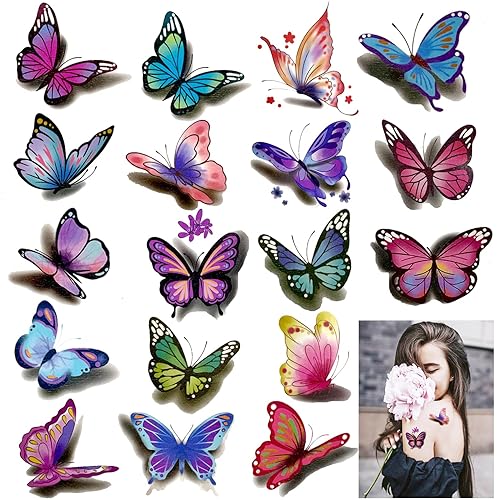 Casciybo 10 hojas de tatuajes temporales de mariposa para mujeres niñas y niños calcomanías de tatuaje de alas de mariposas coloridas falsas