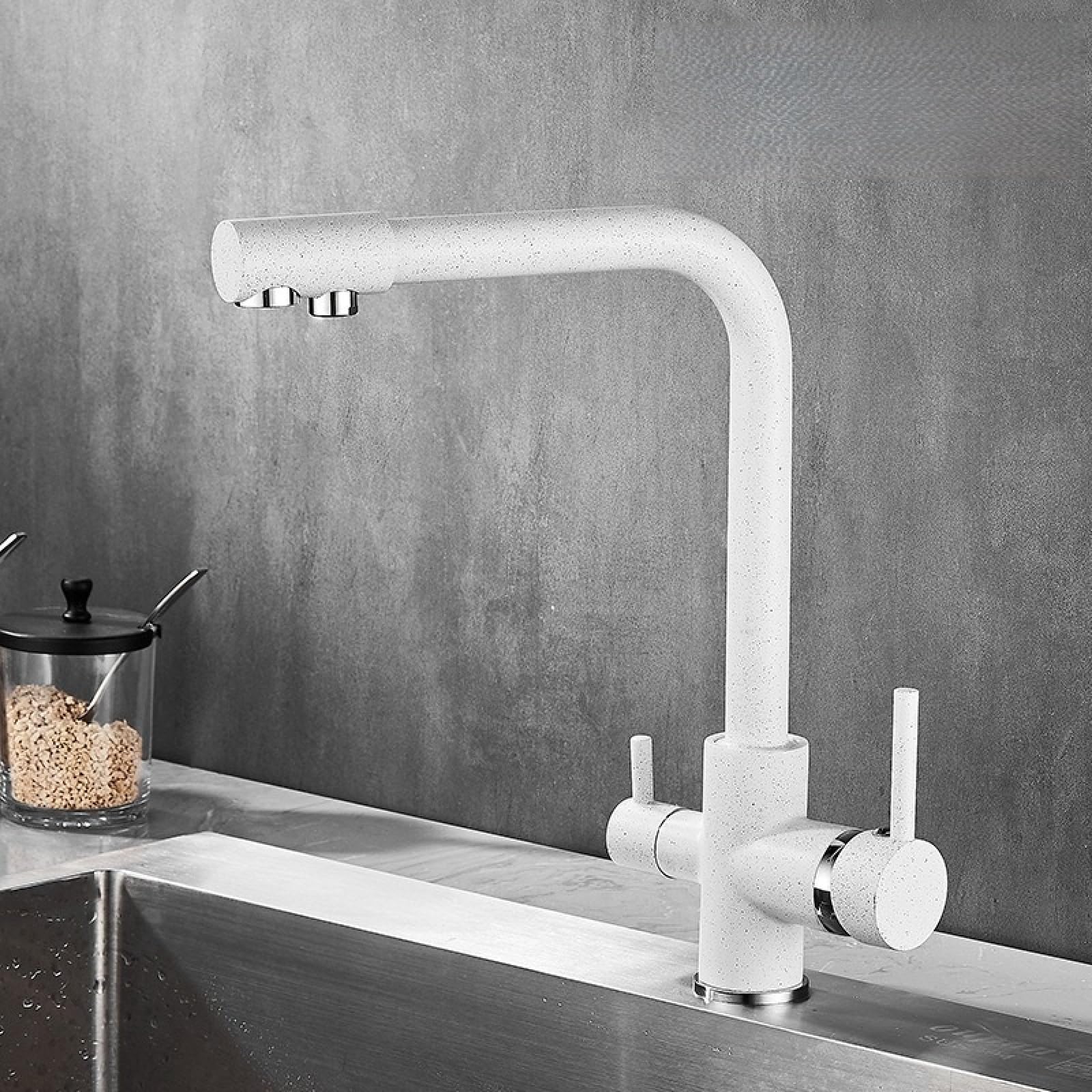 Fanjubei White With Black Dots Kitchen All-Copper Multifunctional Vegetable Washing Basin Purification Faucet, White With Black Dot