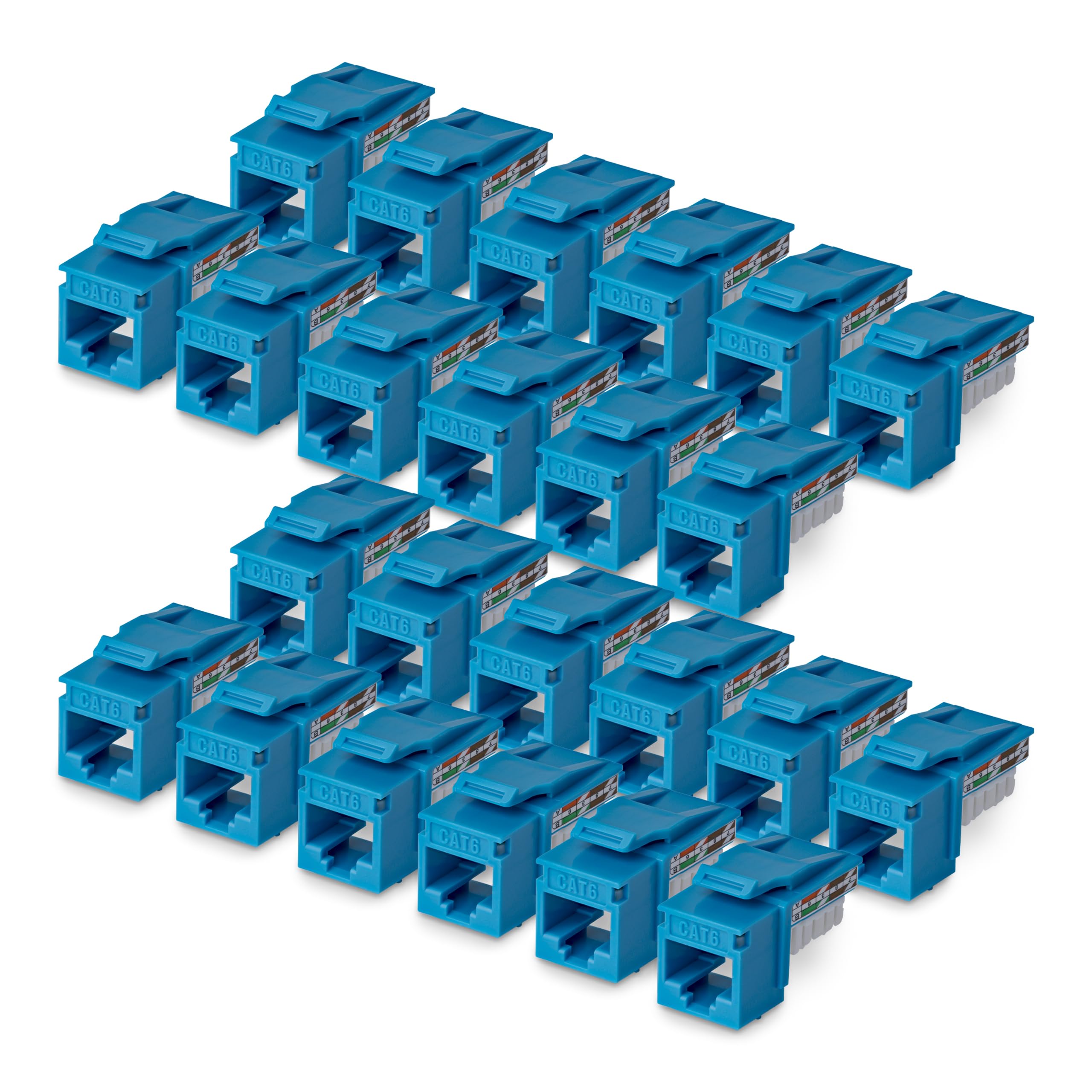 StarTech Cat6 Keystone Jack, 24-Pack RJ45 Ethernet Keystone Jacks, UTP Cat6 Wall Jack, 90-Degree 110 Punch Down, Blue