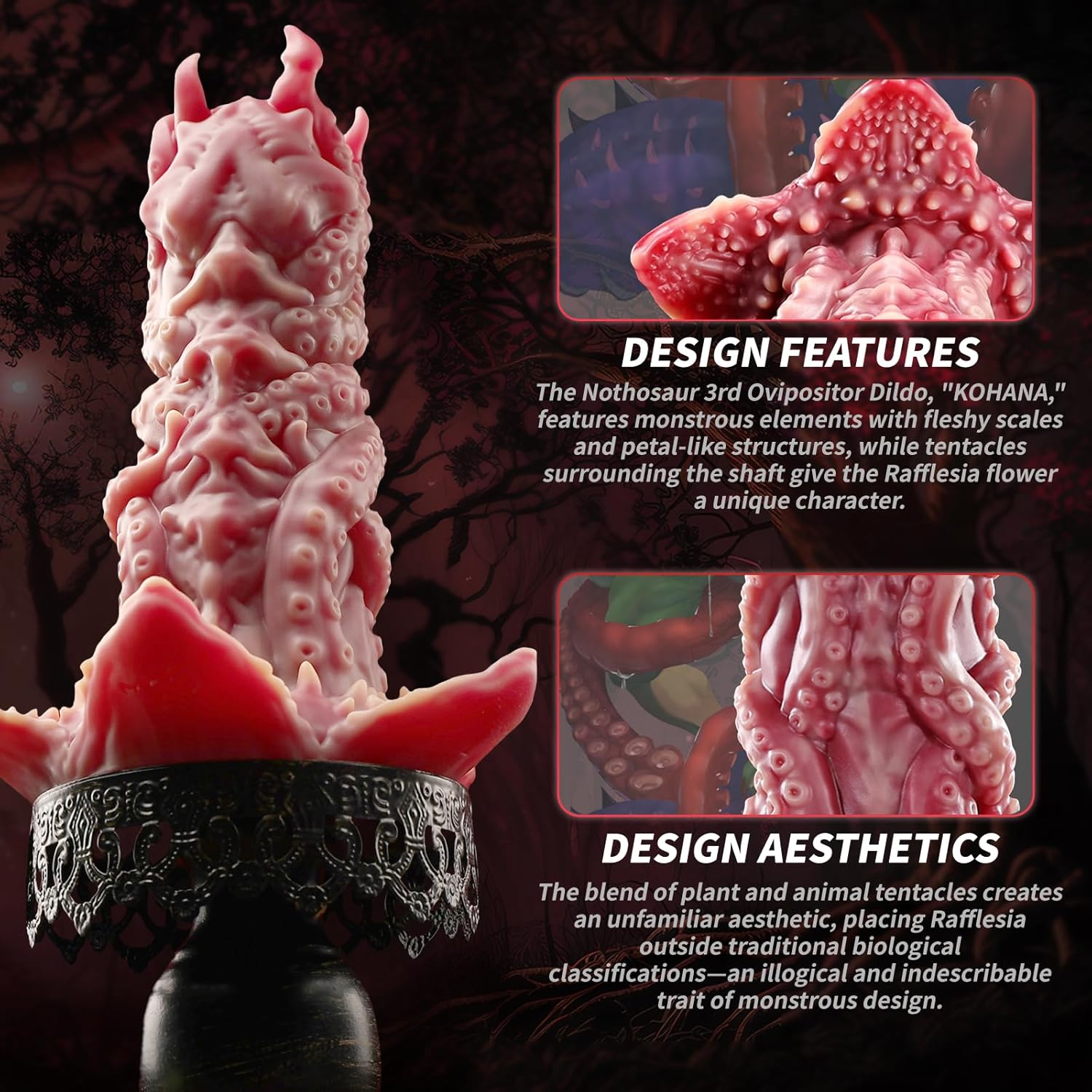 Nothosaur Kohana 7 Inch Ovipositor Dildo Fantasy Hollow Tentacle Design Adult Toy, Medium Firm Platinum Silicone Dildo for Men Women, Anal & Vaginal Use, Creature Fantasy Monster Toy