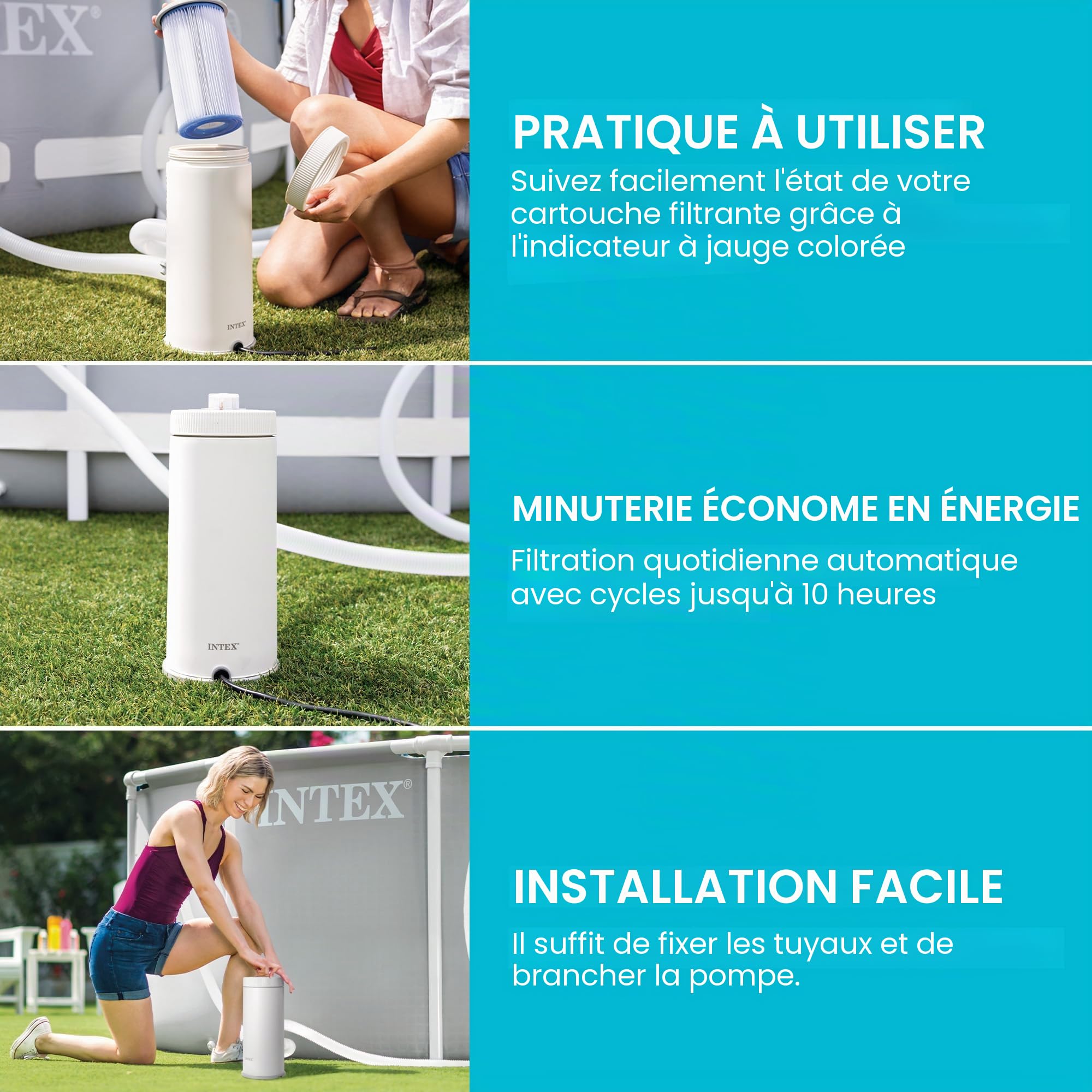 INTEX Krystal C1000 Pompe de filtration à cartouche transparente pour piscine hors sol : débit de la pompe 1000 GPH – Circulation et filtration améliorées – Installation facile – Clarté améliorée de