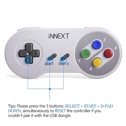 Miniatura 8 de 2 unidades de controlador USB inalámbrico de 2,4 GHz compatible con juegos de SNES, controlador USB SNES retro para PC clásico super para Windows PC