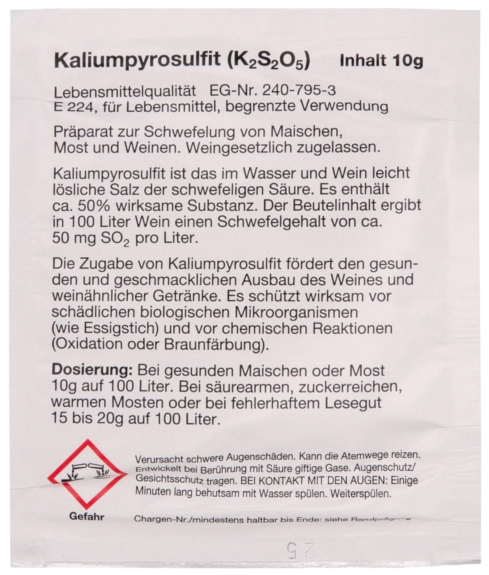 10 x Grünberger SCHWEFELPULVER Kaliumpyrosulfit Desinfektionsmittel Wein PREMIUM